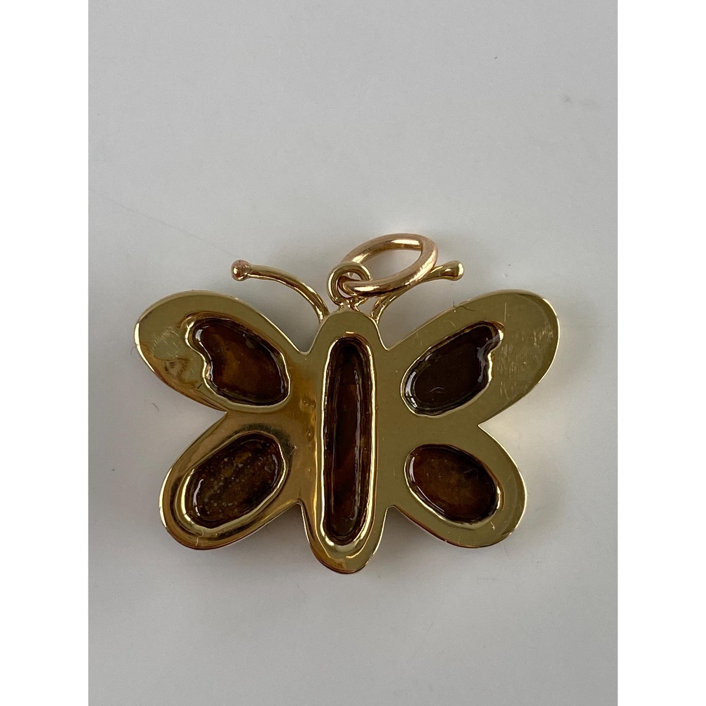 Vintage Solid 14k Yellow Gold Opal Doublet Butterfly Charm