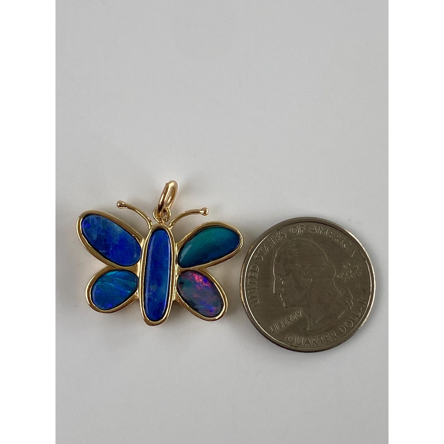 Vintage Solid 14k Yellow Gold Opal Doublet Butterfly Charm