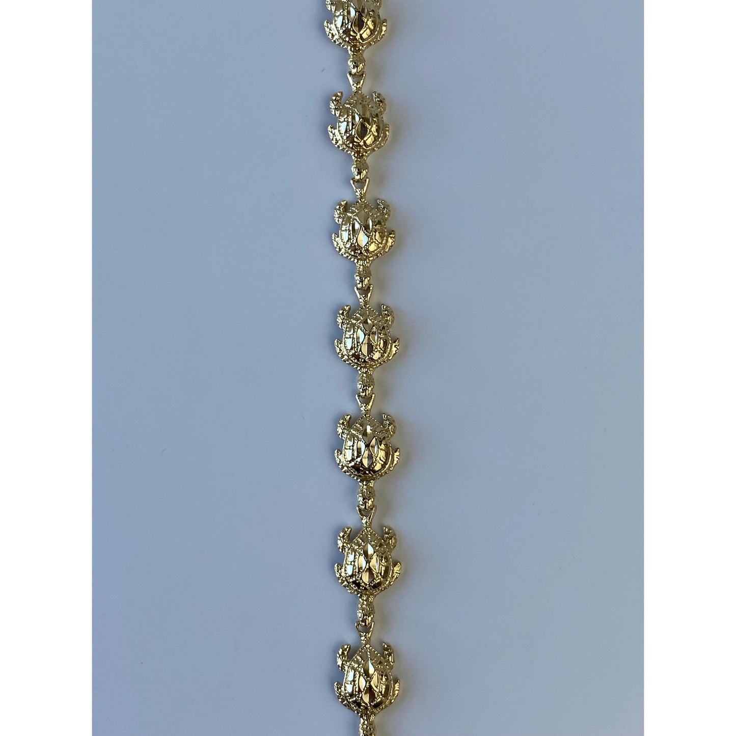 Vintage Solid 14k Yellow Gold Diamond Cut Sea Turtle Bracelet - 7.25 inches