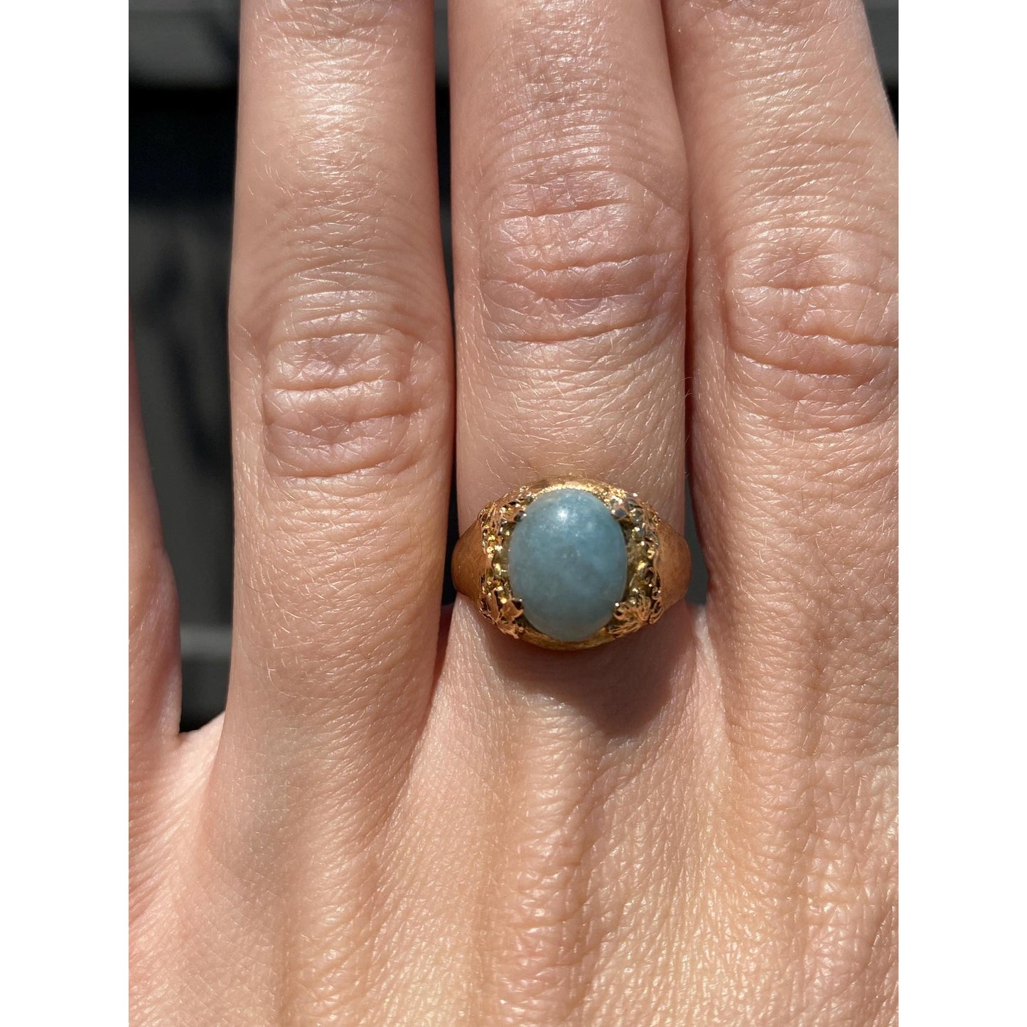 Vintage Solid 18k Yellow Gold Jade Ring - Size 6