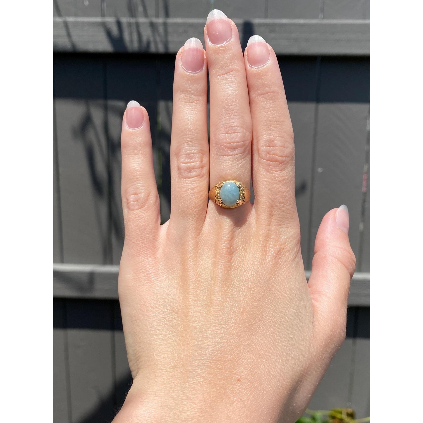 Vintage Solid 18k Yellow Gold Jade Ring - Size 6