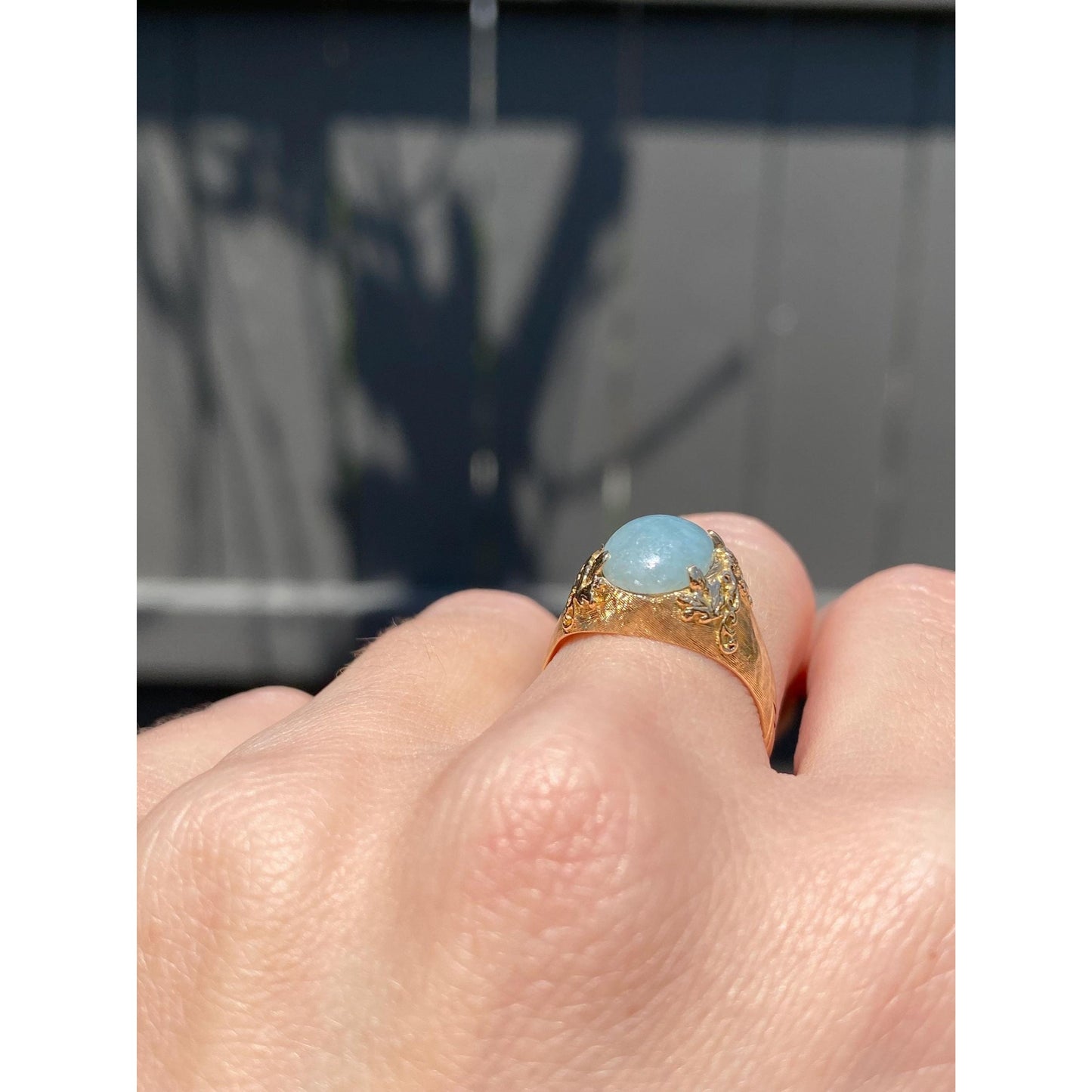 Vintage Solid 18k Yellow Gold Jade Ring - Size 6