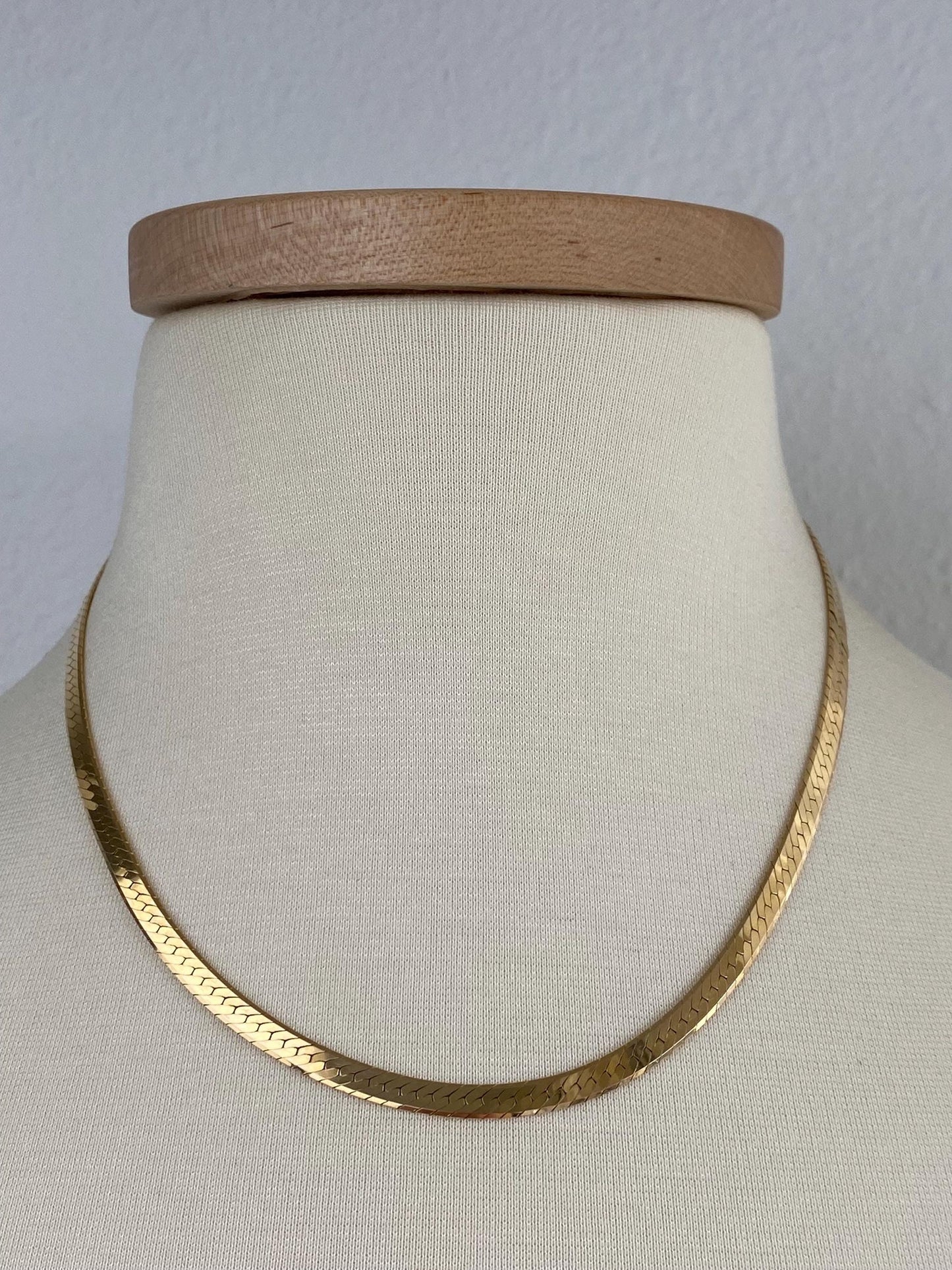 Vintage Solid 14k Yellow Gold Chunky Herringbone Chain Necklace - 18 inches