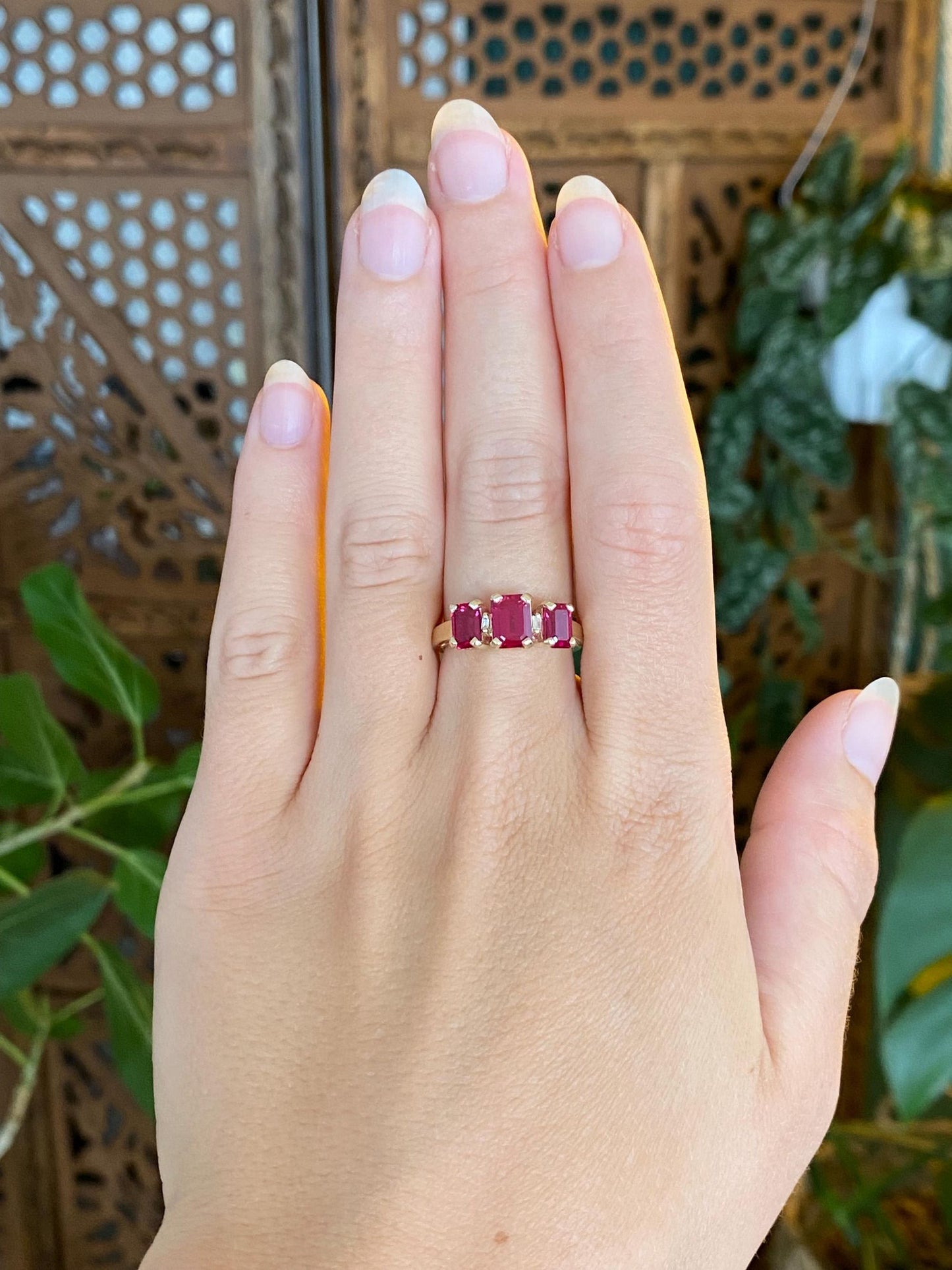 Vintage Solid 10k Yellow Gold Diamond Pink Sapphire Row Ring - Size 6.75