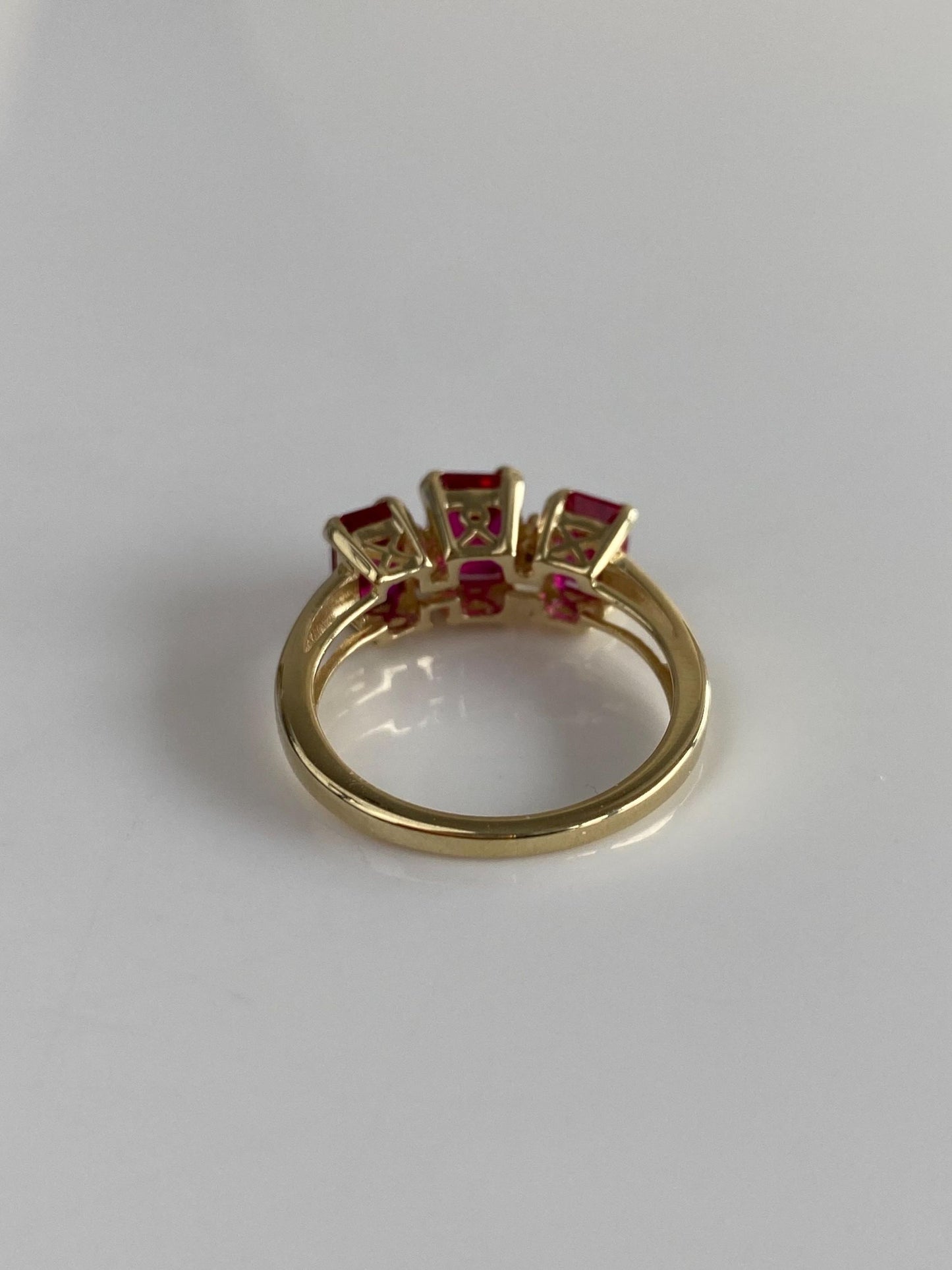 Vintage Solid 10k Yellow Gold Diamond Pink Sapphire Row Ring - Size 6.75