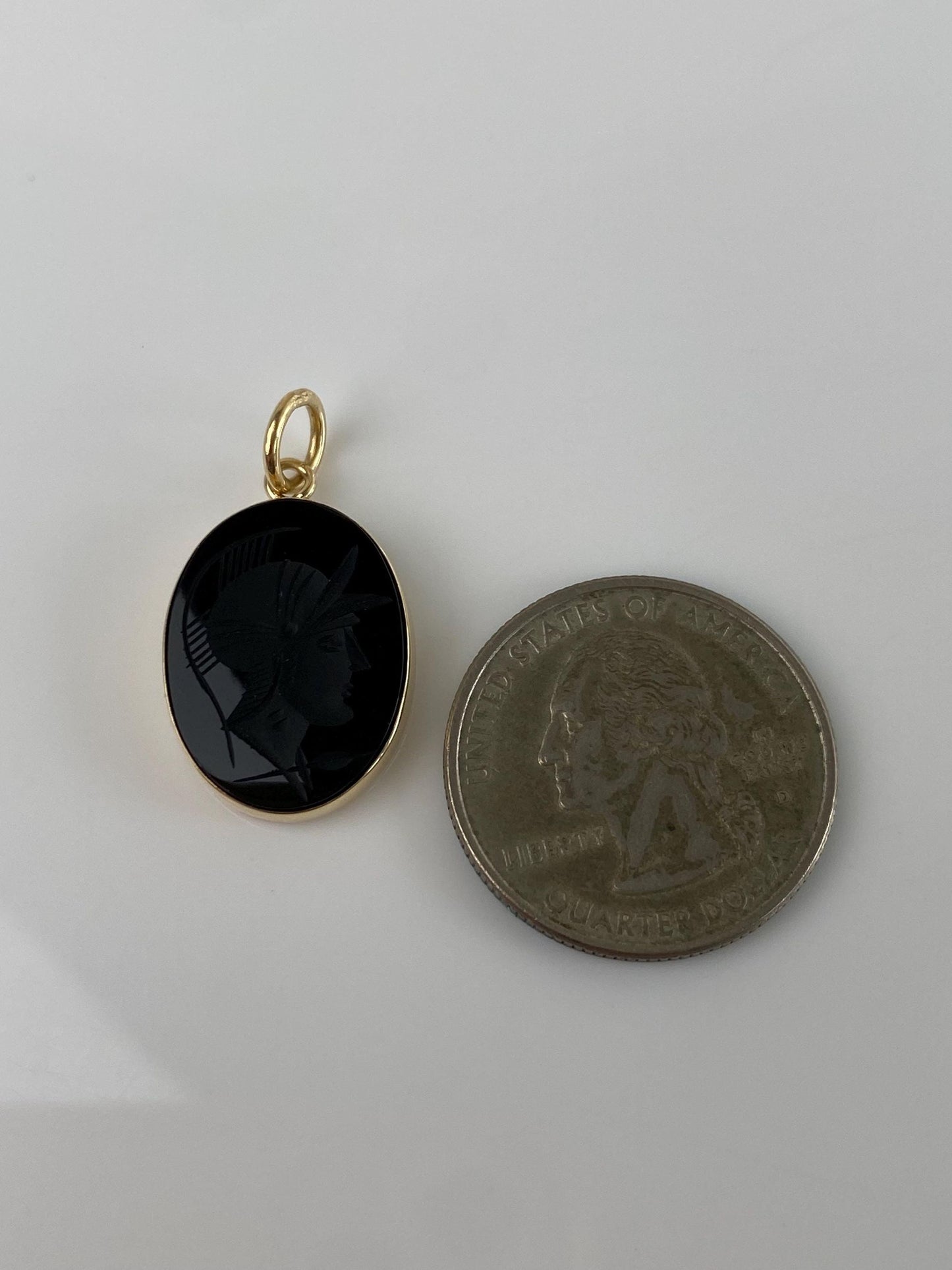 Vintage Solid 12k Yellow Gold Carved Black Onyx Roman Warrior Charm