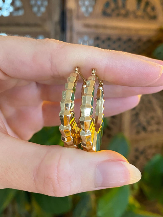 Vintage 14k Yellow Gold Fluted Hoop Earrings