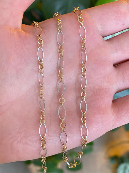 Vintage 14k White & Yellow Gold Fancy Link Necklace - 22.25 inches