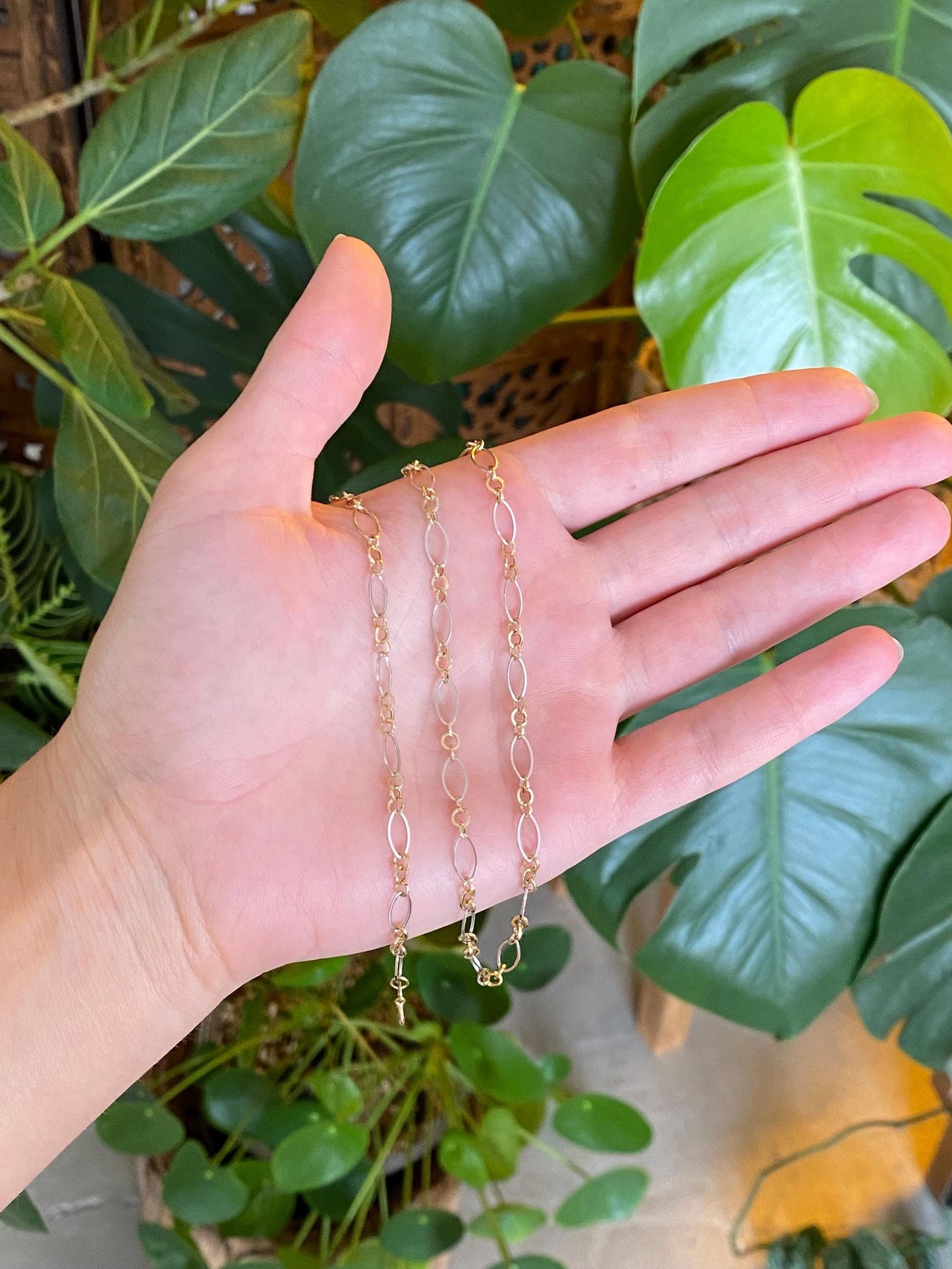 Vintage 14k White & Yellow Gold Fancy Link Necklace - 22.25 inches