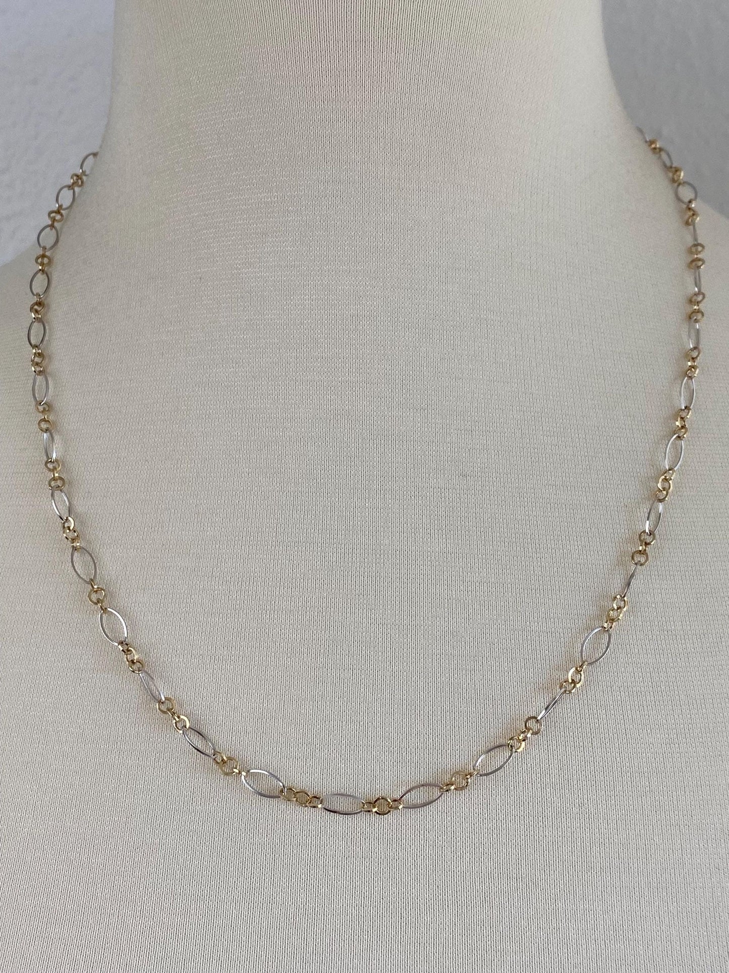 Vintage 14k White & Yellow Gold Fancy Link Necklace - 22.25 inches