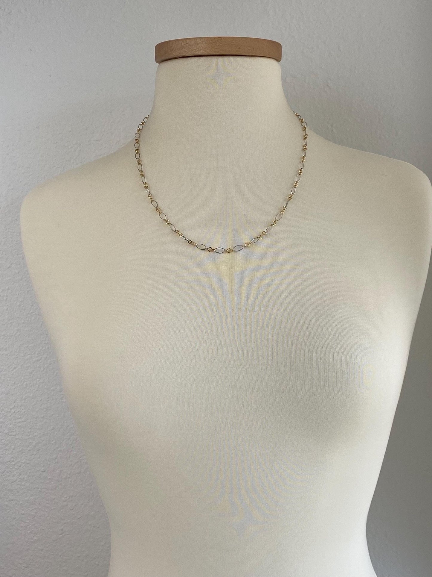 Vintage 14k White & Yellow Gold Fancy Link Necklace - 22.25 inches