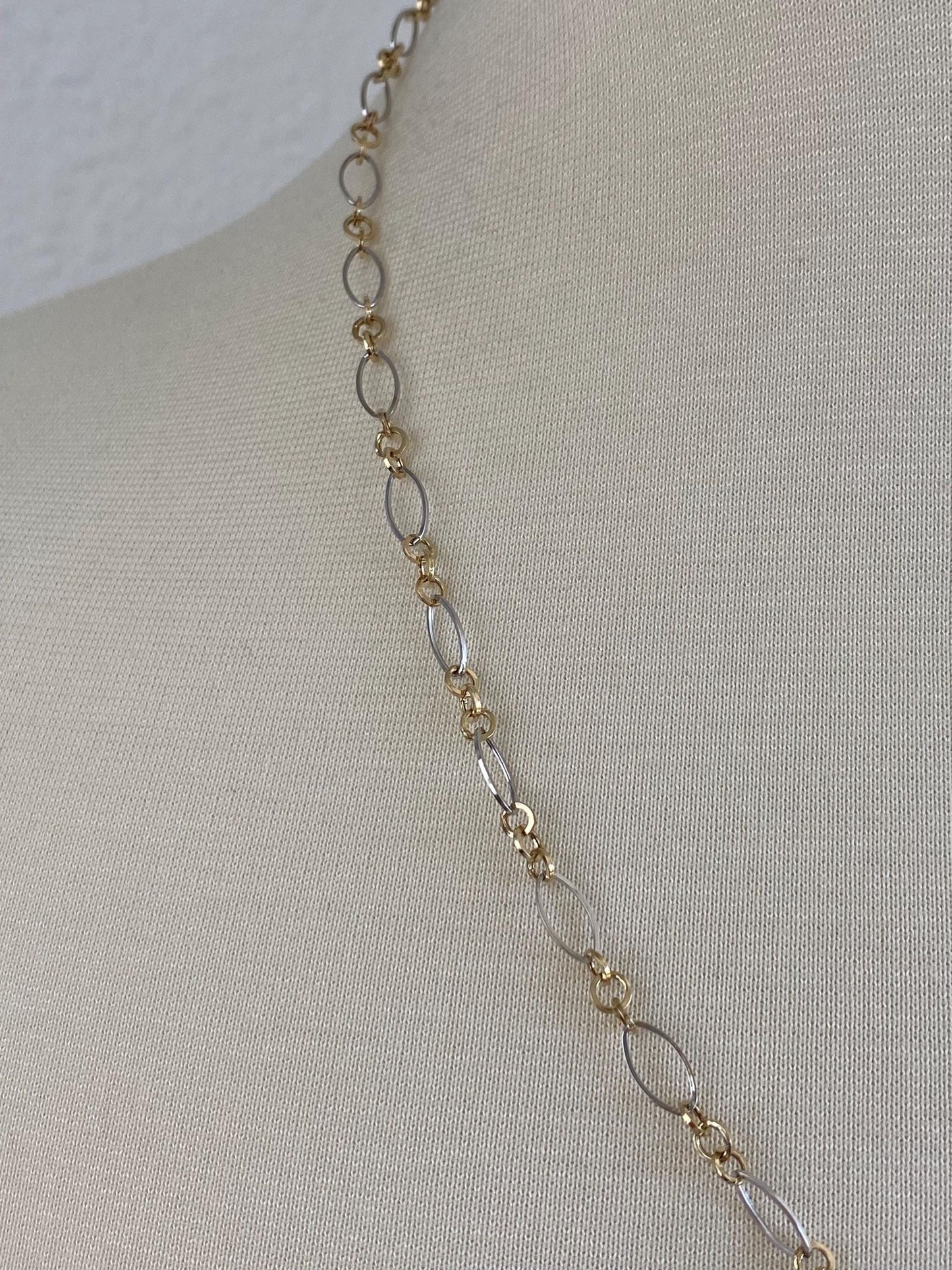 Vintage 14k White & Yellow Gold Fancy Link Necklace - 22.25 inches