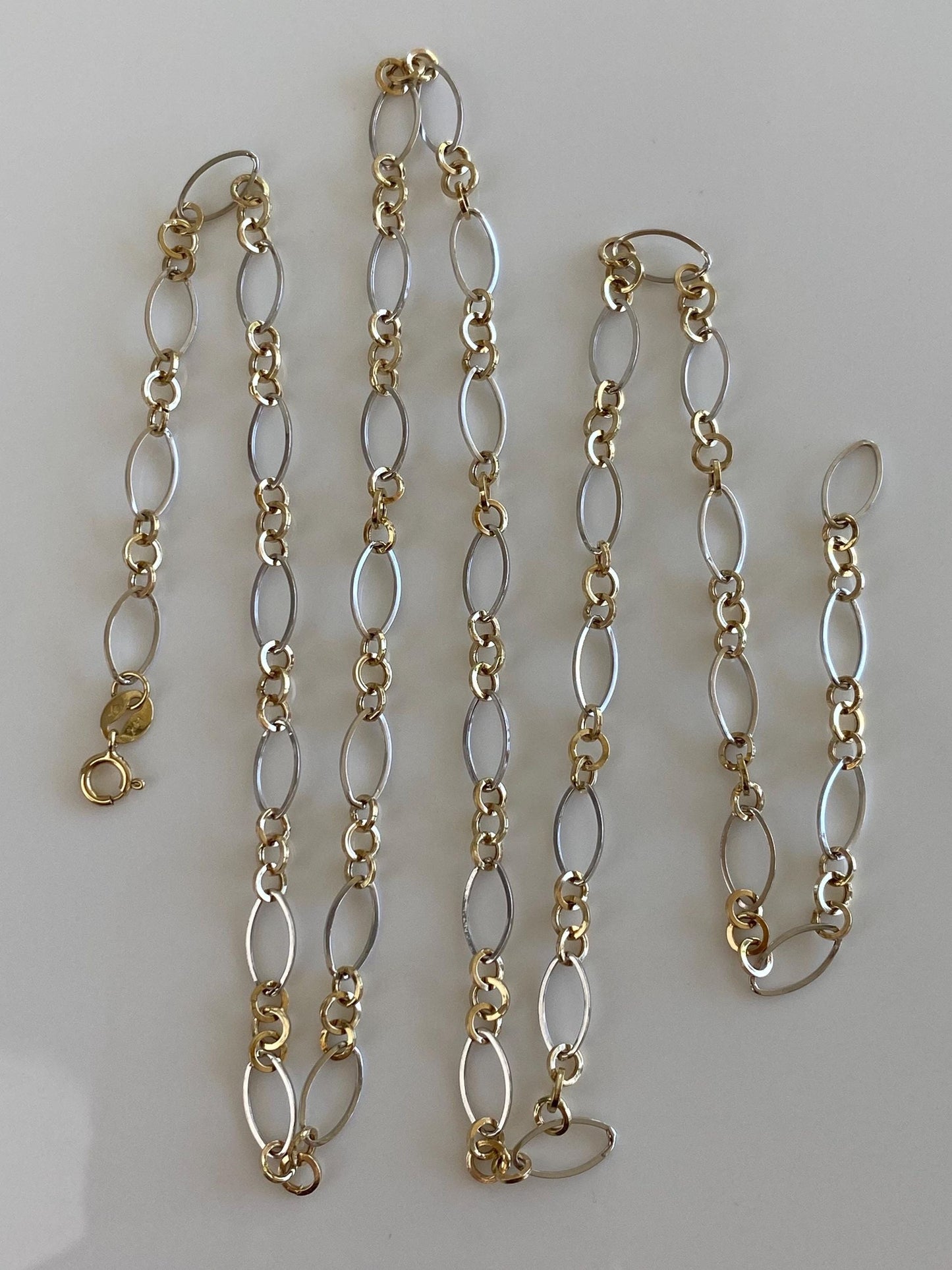 Vintage 14k White & Yellow Gold Fancy Link Necklace - 22.25 inches