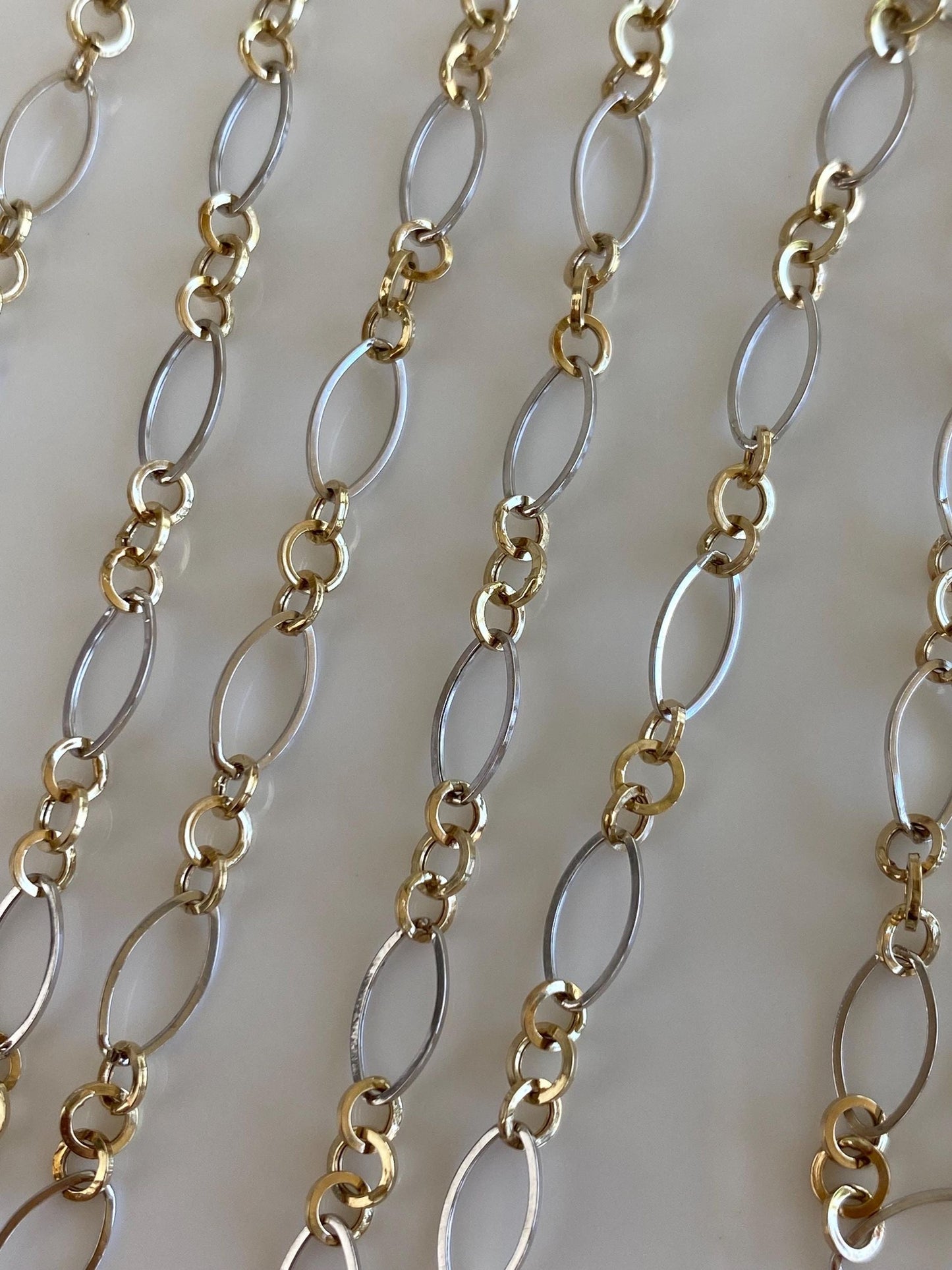 Vintage 14k White & Yellow Gold Fancy Link Necklace - 22.25 inches