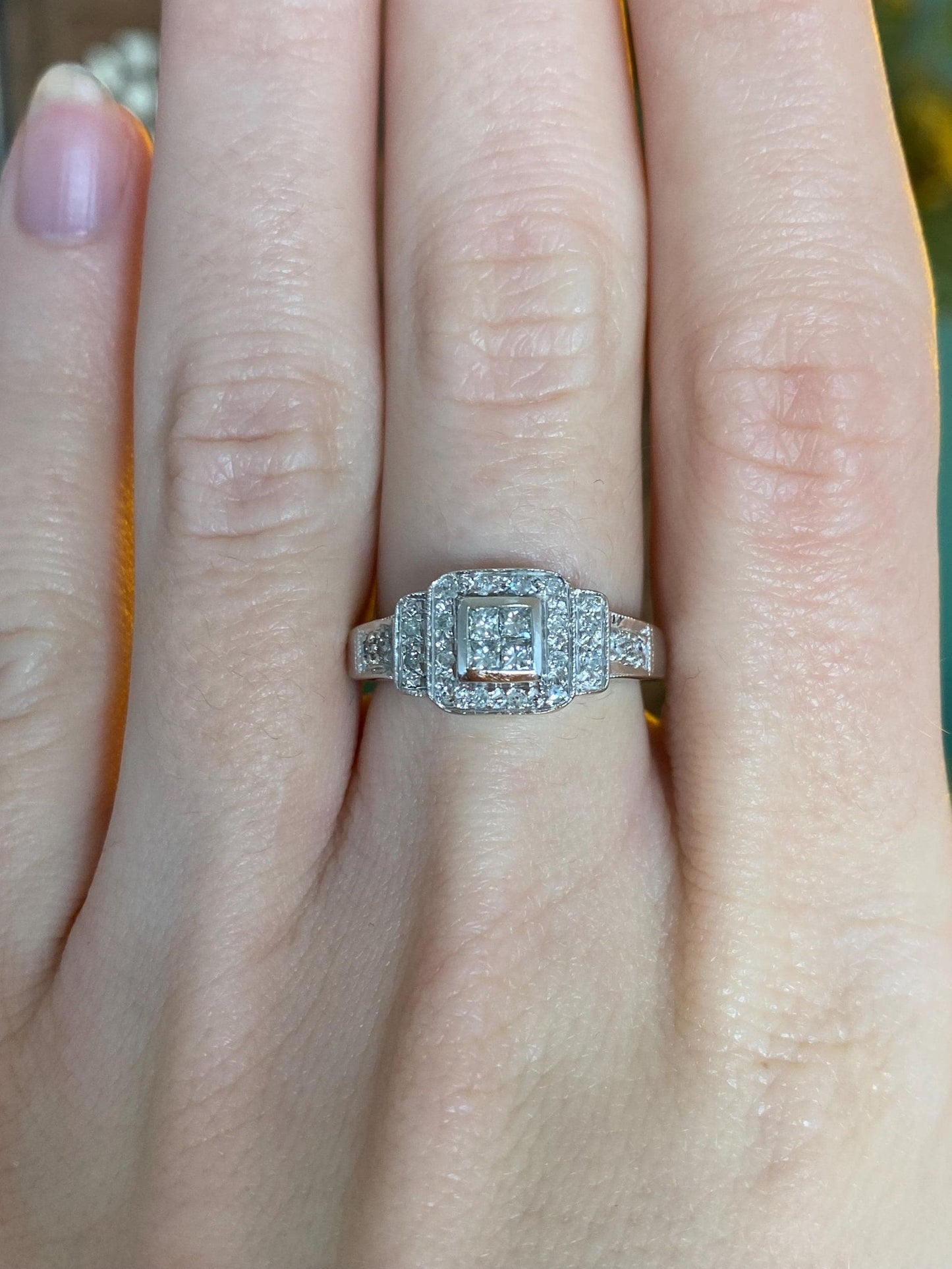 Vintage Solid 14k White Gold Diamond Ring - Size 5.75