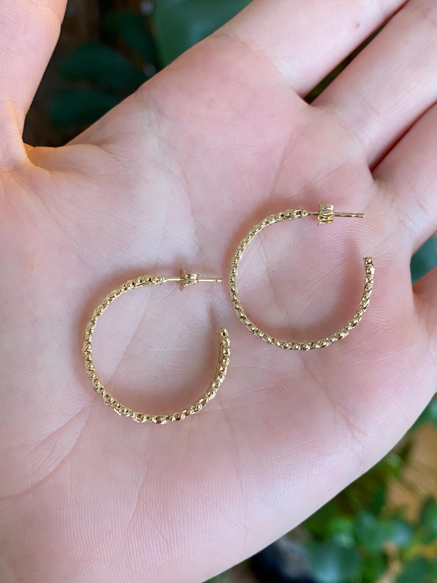 Vintage Solid 14k Yellow Gold Chain Mesh Hoop Earrings