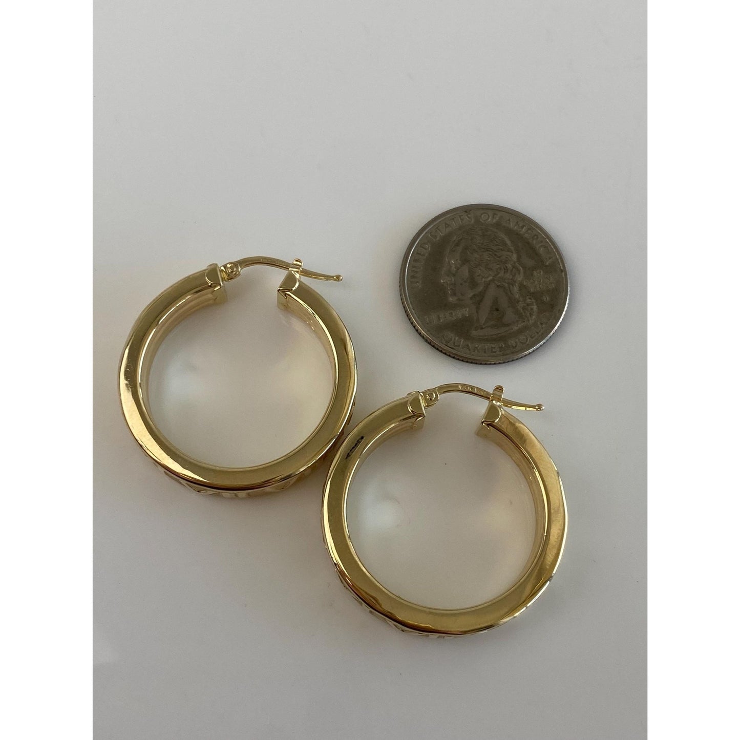 Vintage 14k Yellow Gold Roman Numeral Hoop Earrings