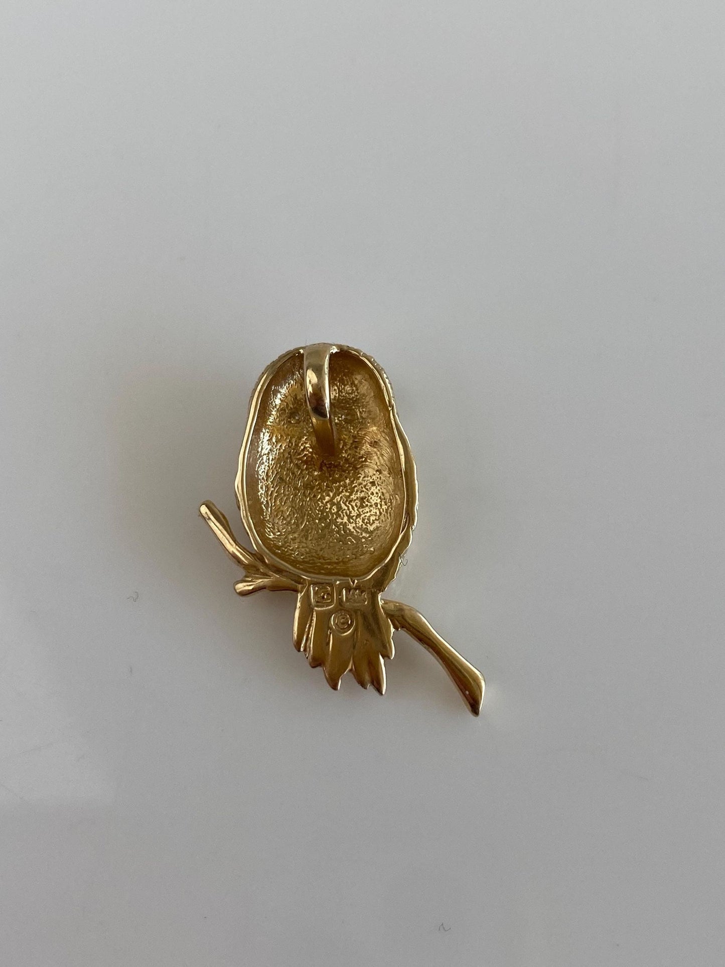 Vintage Solid 14k Yellow Gold Diamond Eyes Owl Charm