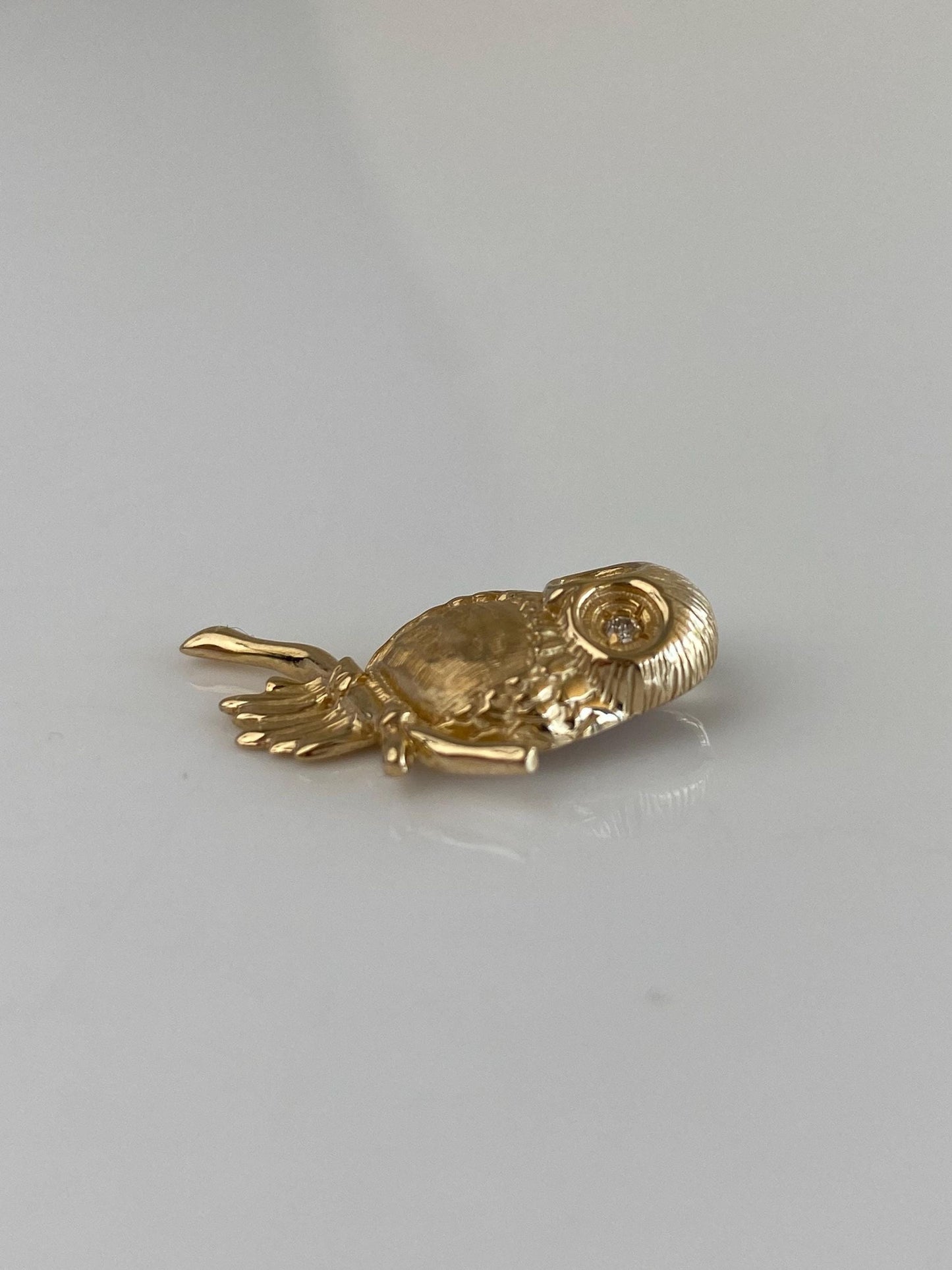 Vintage Solid 14k Yellow Gold Diamond Eyes Owl Charm