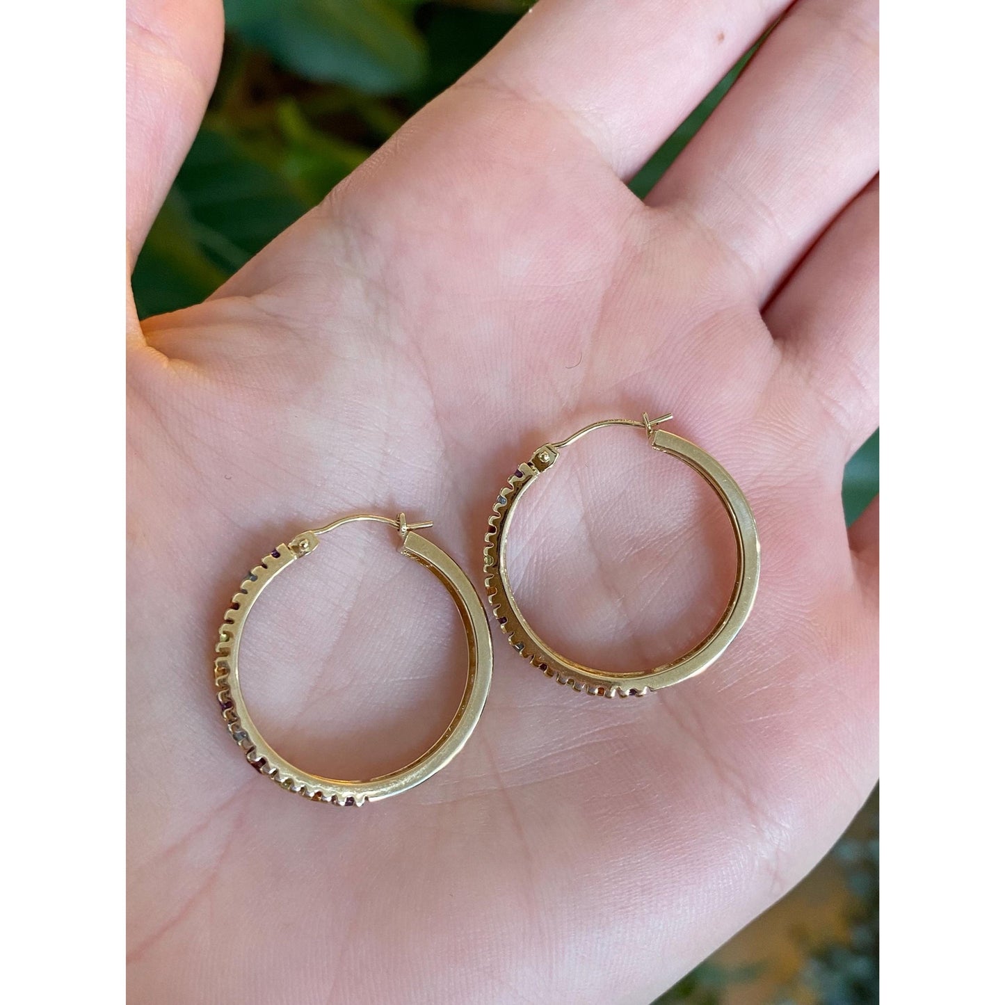 Vintage Solid 14k Yellow Gold Garnet Aquamarine Citrine Peridot Amethyst Hoop Earrings