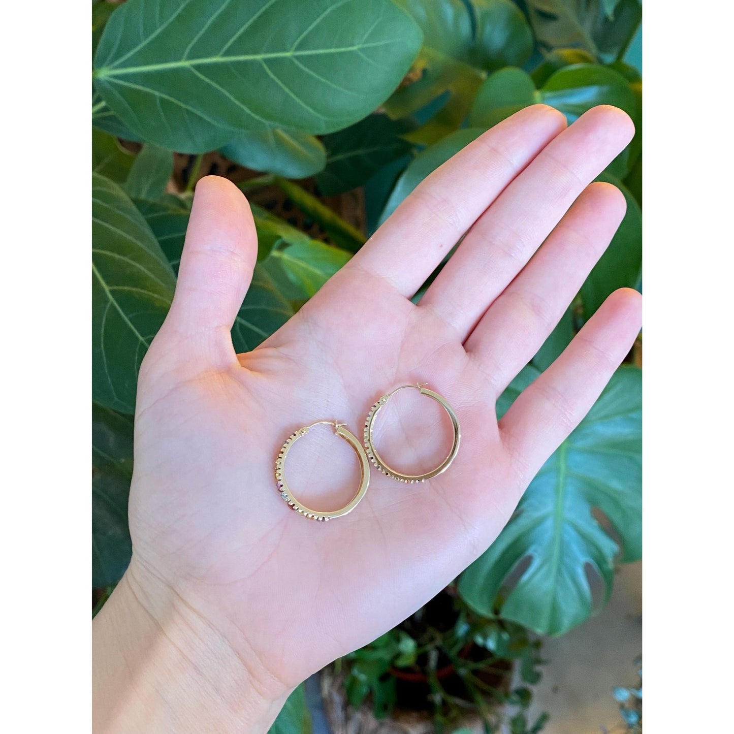 Vintage Solid 14k Yellow Gold Garnet Aquamarine Citrine Peridot Amethyst Hoop Earrings