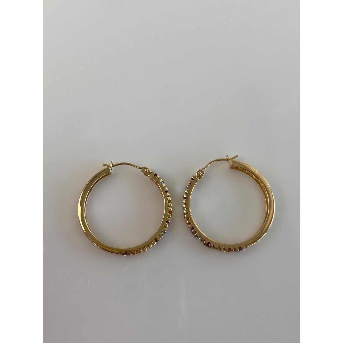 Vintage Solid 14k Yellow Gold Garnet Aquamarine Citrine Peridot Amethyst Hoop Earrings