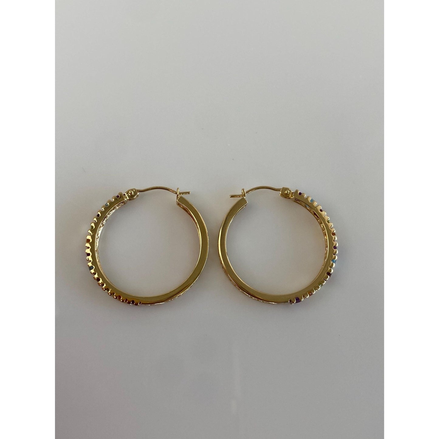 Vintage Solid 14k Yellow Gold Garnet Aquamarine Citrine Peridot Amethyst Hoop Earrings