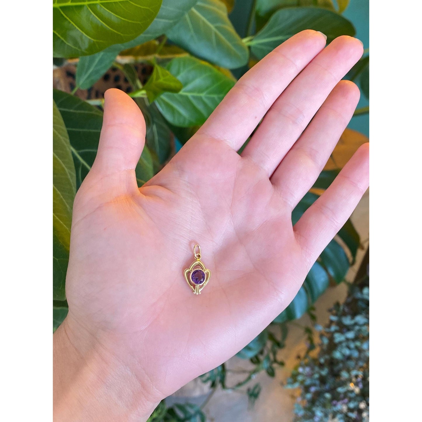 Vintage Solid 14k Yellow Gold Amethyst Stick Pin Conversion Charm