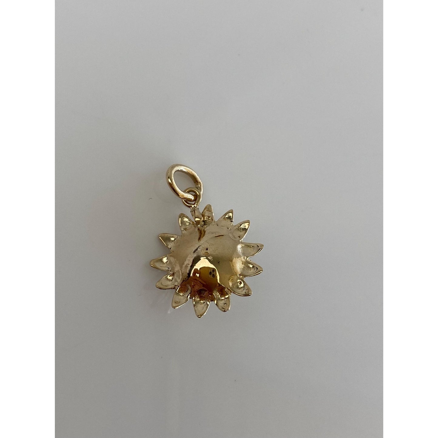 Solid 14k Yellow Gold Green Cubic Zirconia Pearl Sunflower Charm