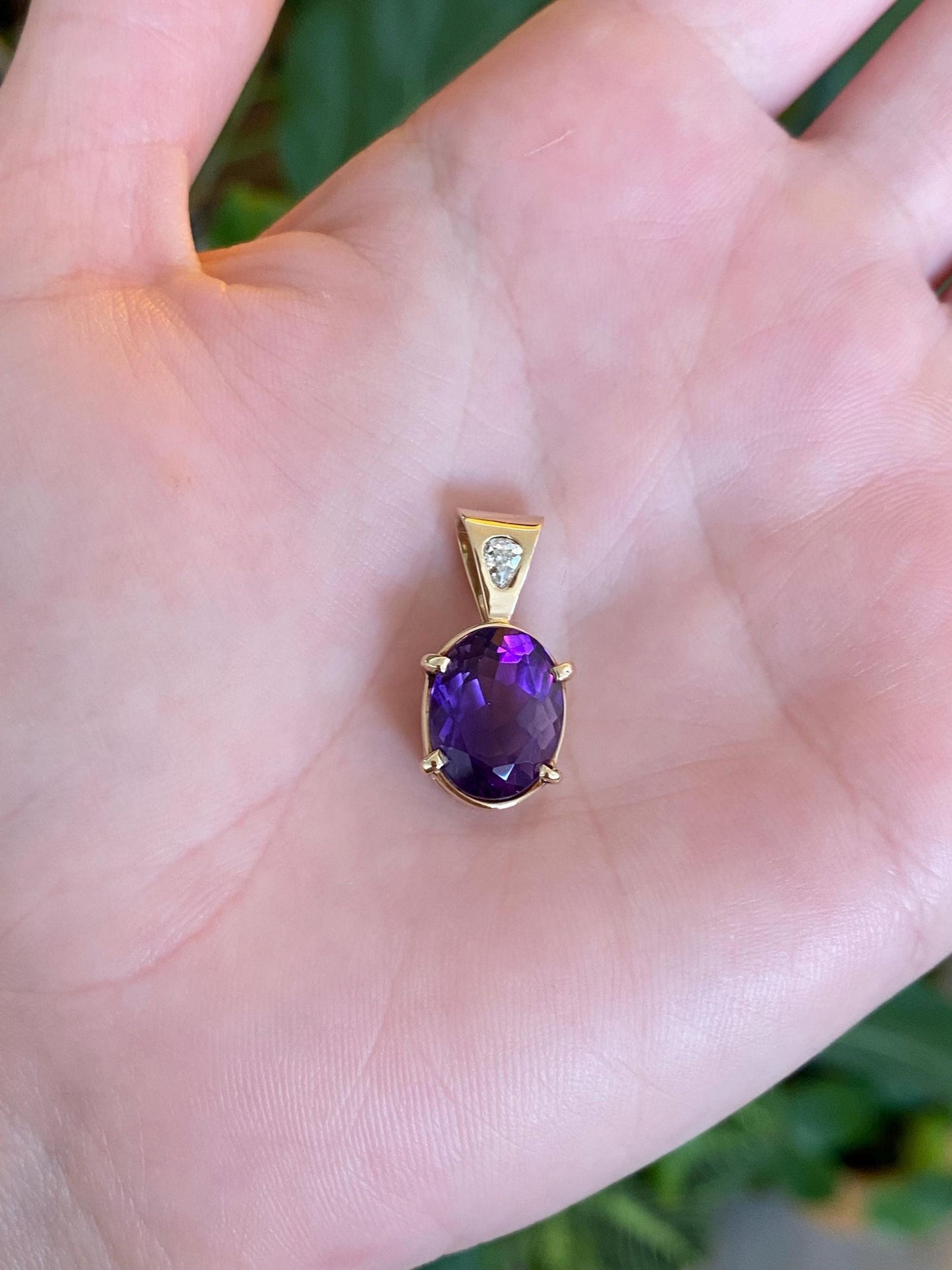 Vintage Solid 14k Yellow Gold Diamond Amethyst Charm