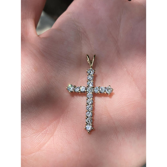 Vintage Solid 10k Yellow Gold Clear Cubic Zirconia Cross Charm