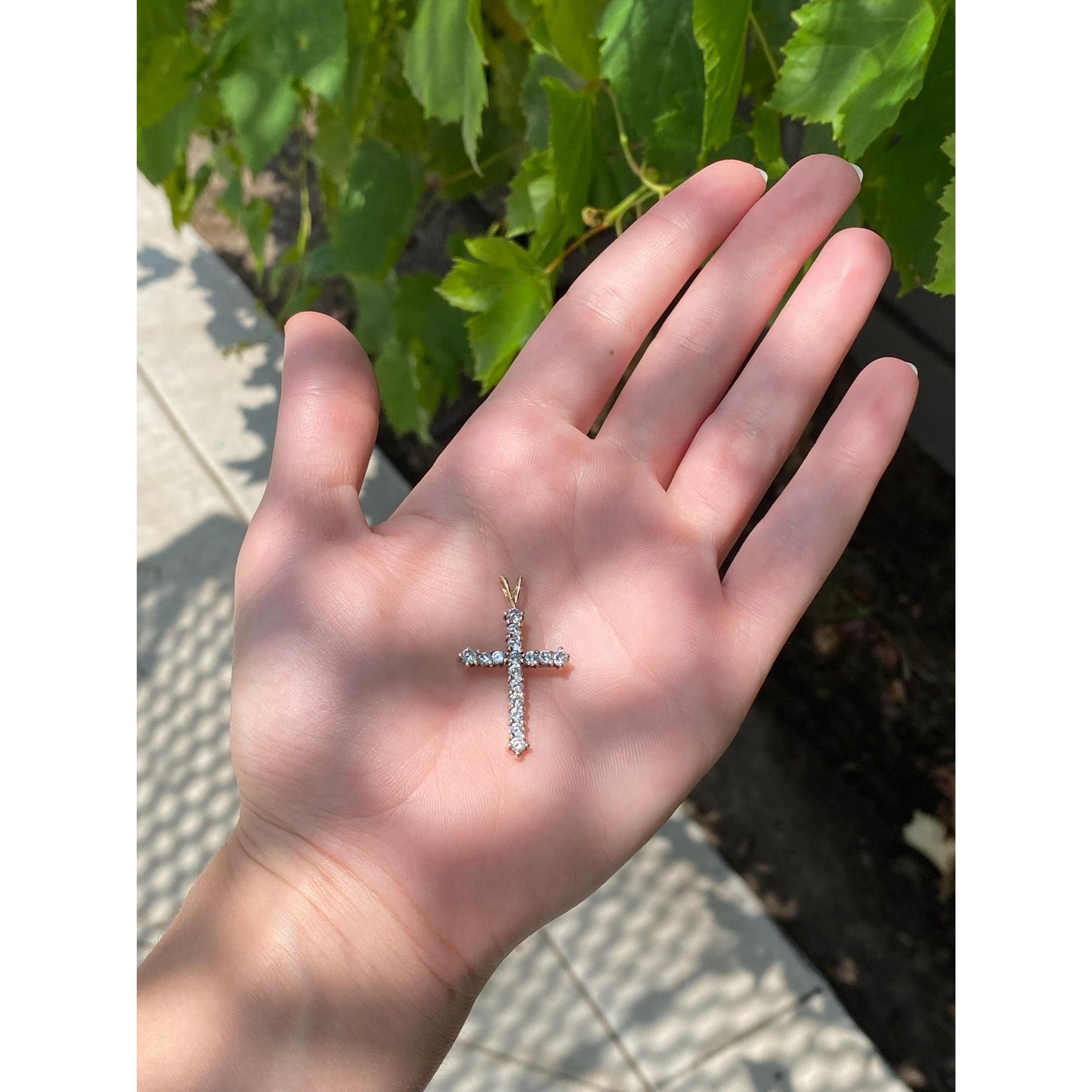 Vintage Solid 10k Yellow Gold Clear Cubic Zirconia Cross Charm