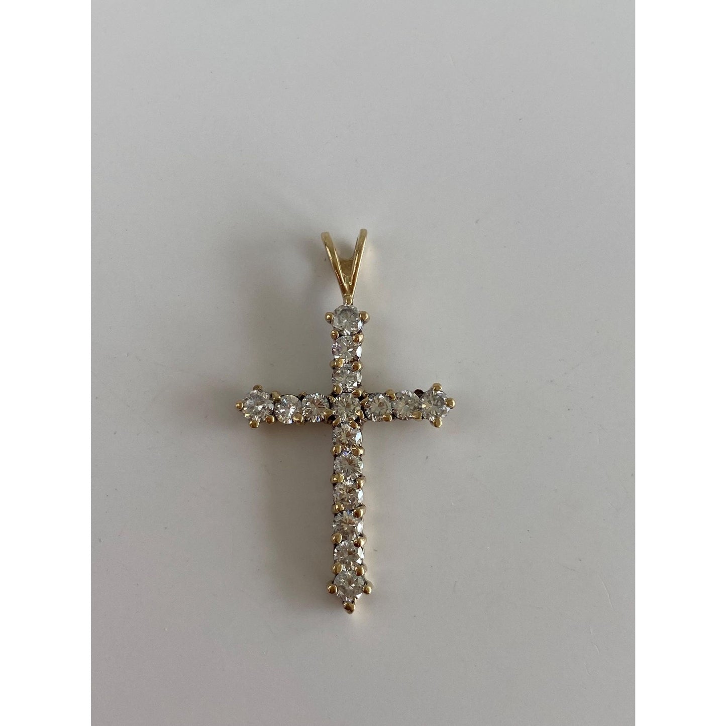 Vintage Solid 10k Yellow Gold Clear Cubic Zirconia Cross Charm