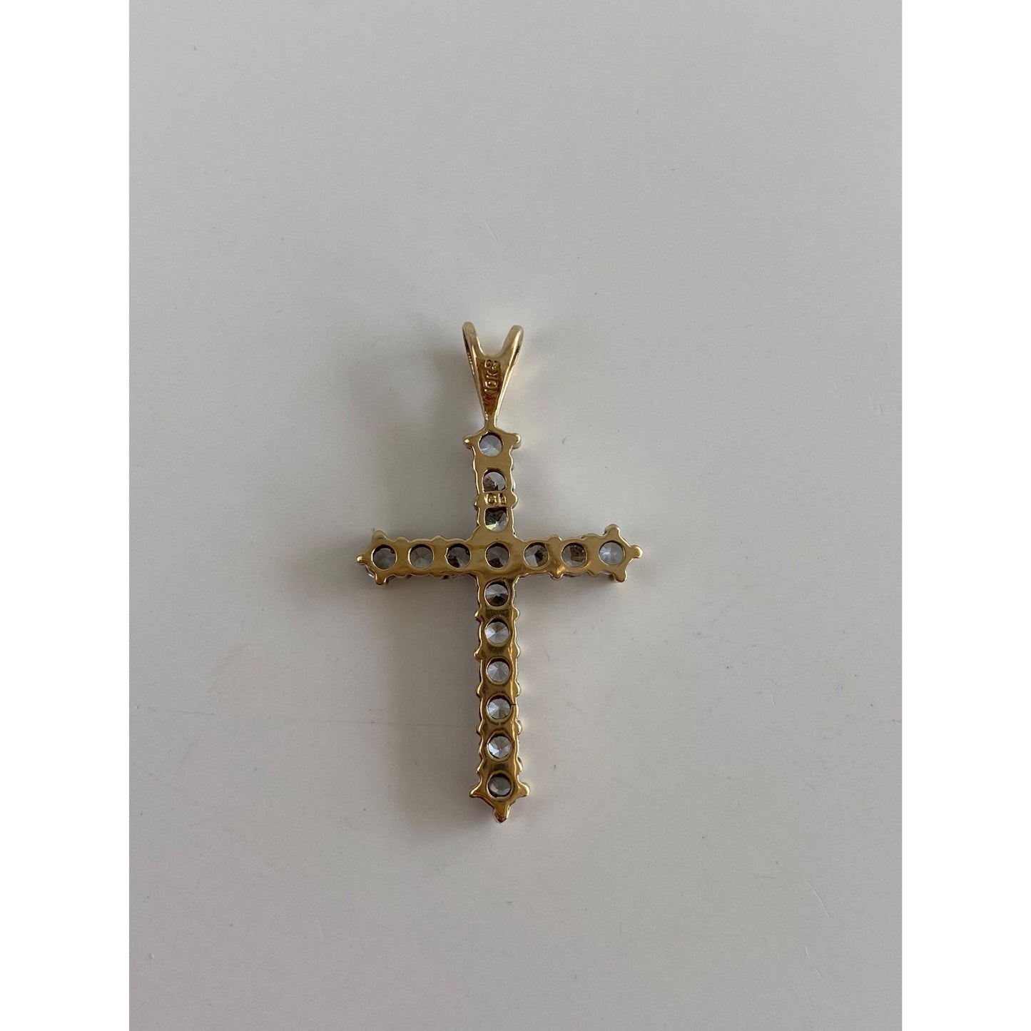 Vintage Solid 10k Yellow Gold Clear Cubic Zirconia Cross Charm