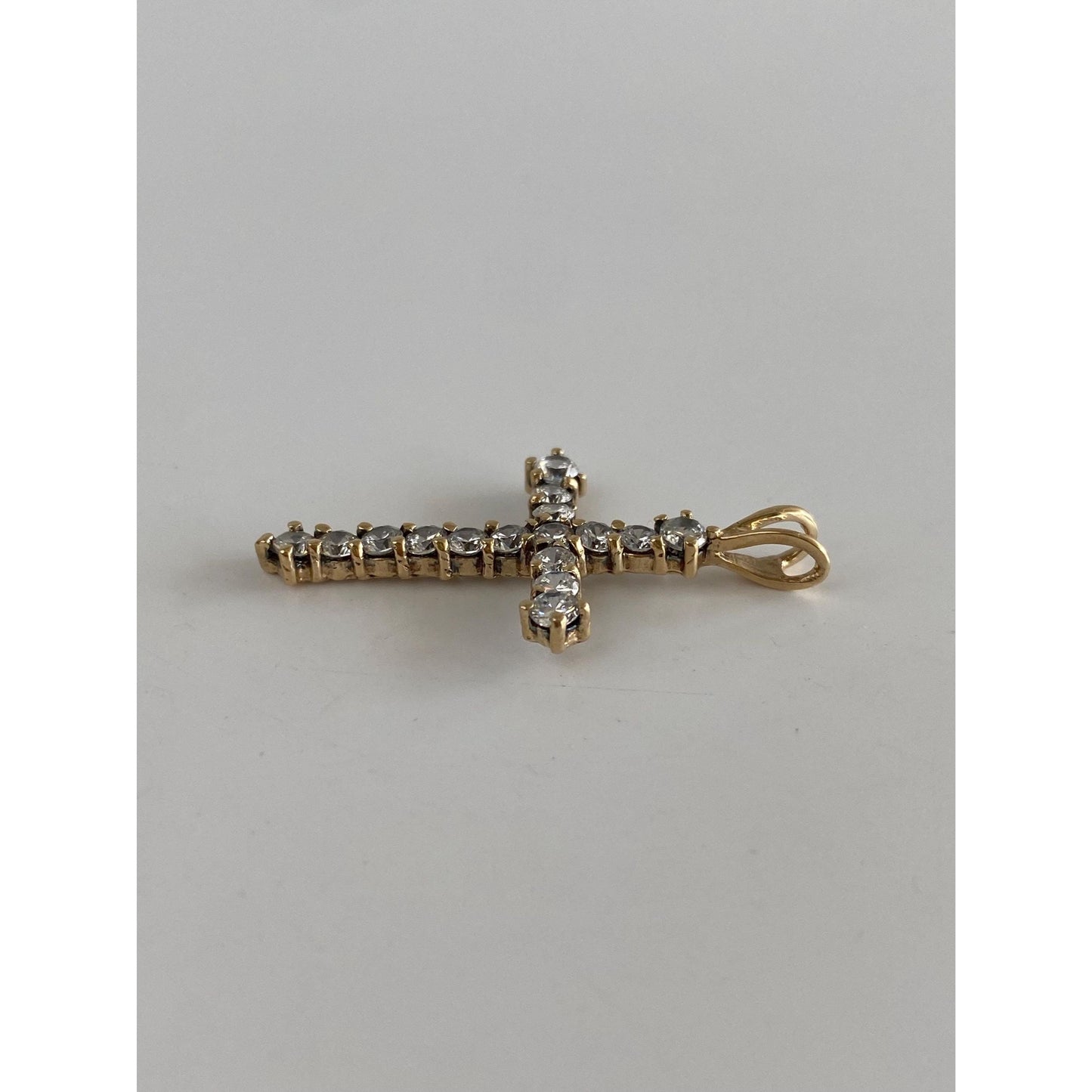 Vintage Solid 10k Yellow Gold Clear Cubic Zirconia Cross Charm