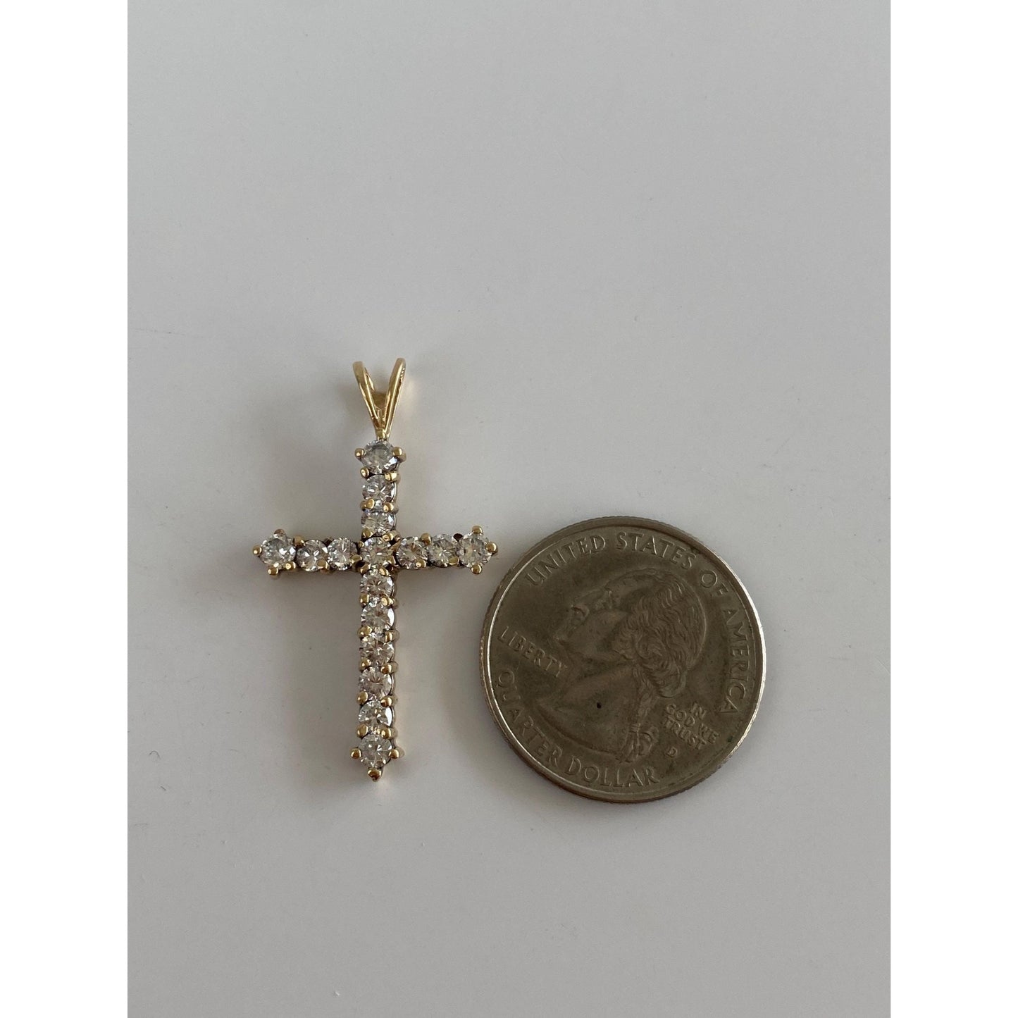Vintage Solid 10k Yellow Gold Clear Cubic Zirconia Cross Charm