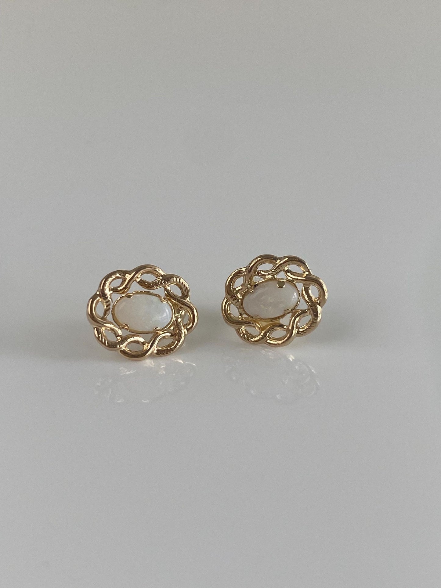 Vintage Solid 14k Yellow Gold Opal Stud Earrings