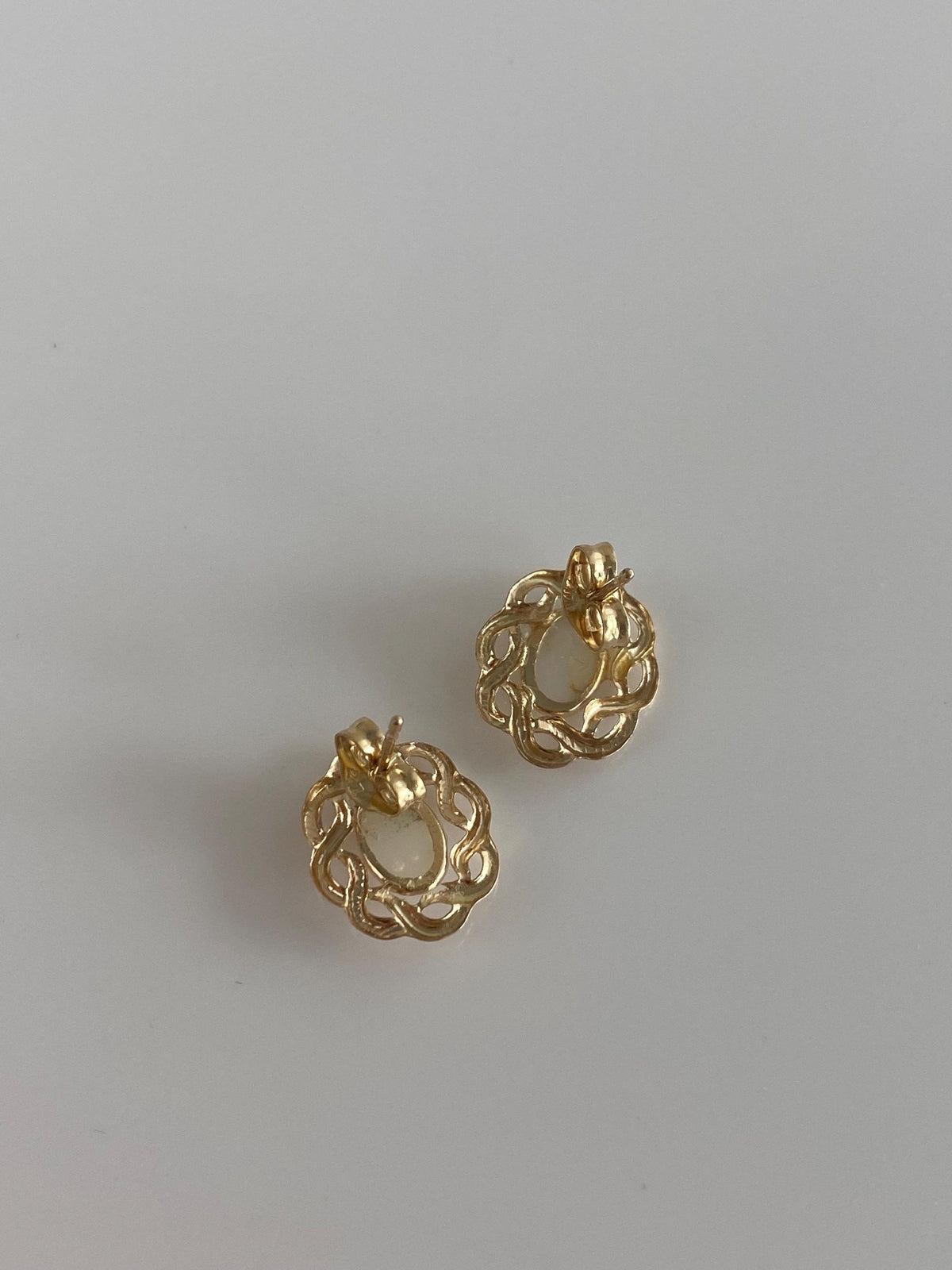 Vintage Solid 14k Yellow Gold Opal Stud Earrings
