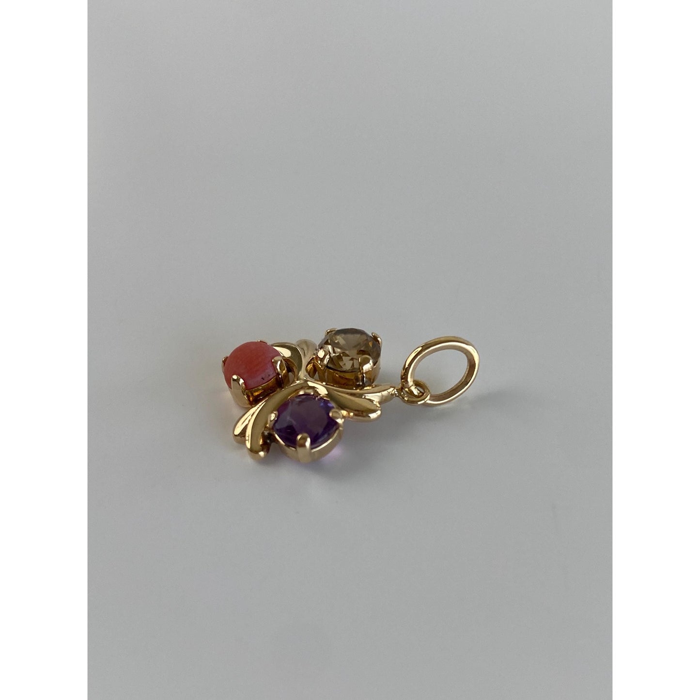 Vintage Solid 14k Yellow Gold Coral Amethyst Colored Spinel Charm