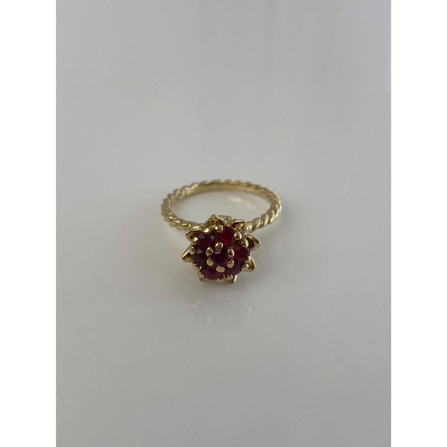 Vintage Solid 14k Yellow Gold Ruby Flower Ring - Size 5.25