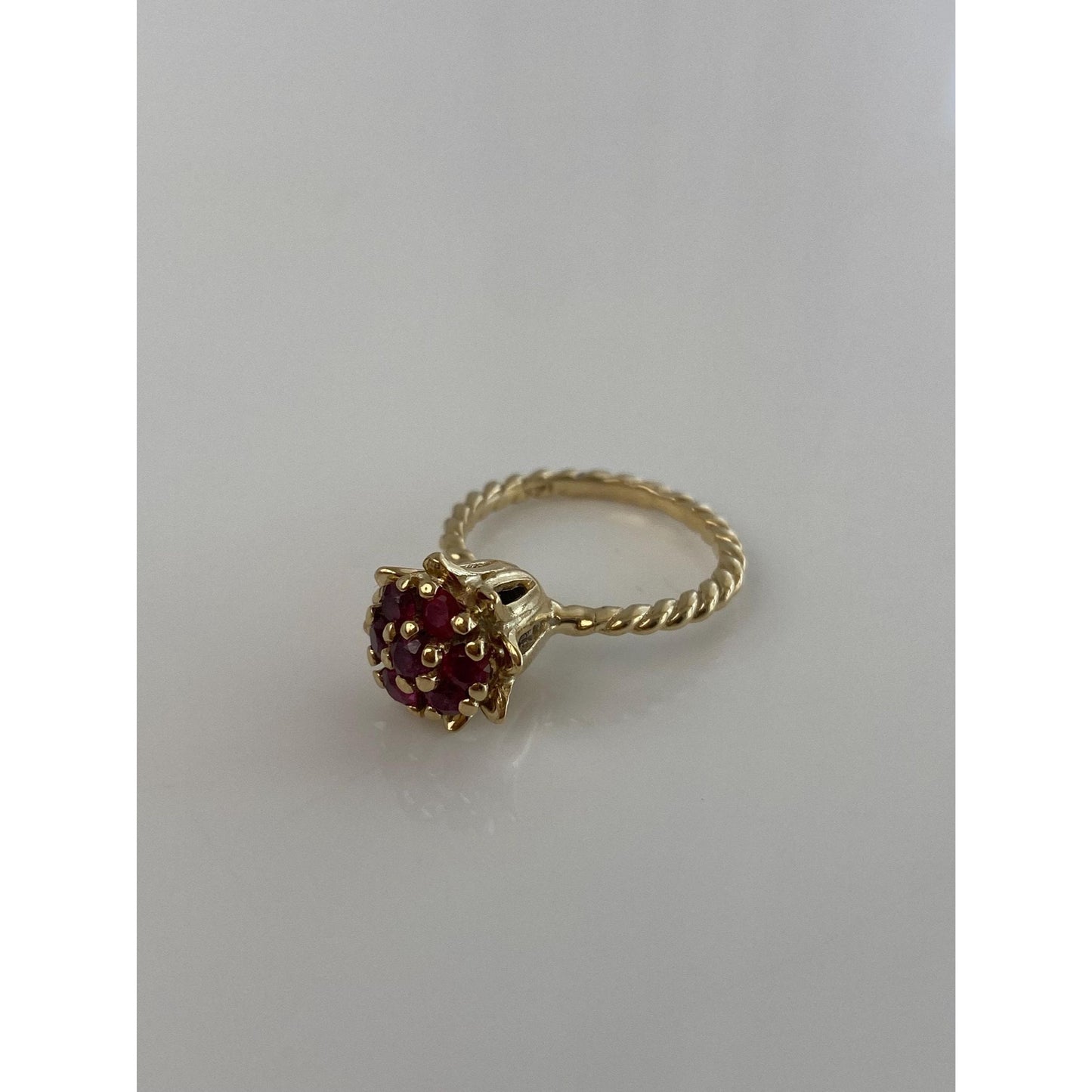 Vintage Solid 14k Yellow Gold Ruby Flower Ring - Size 5.25