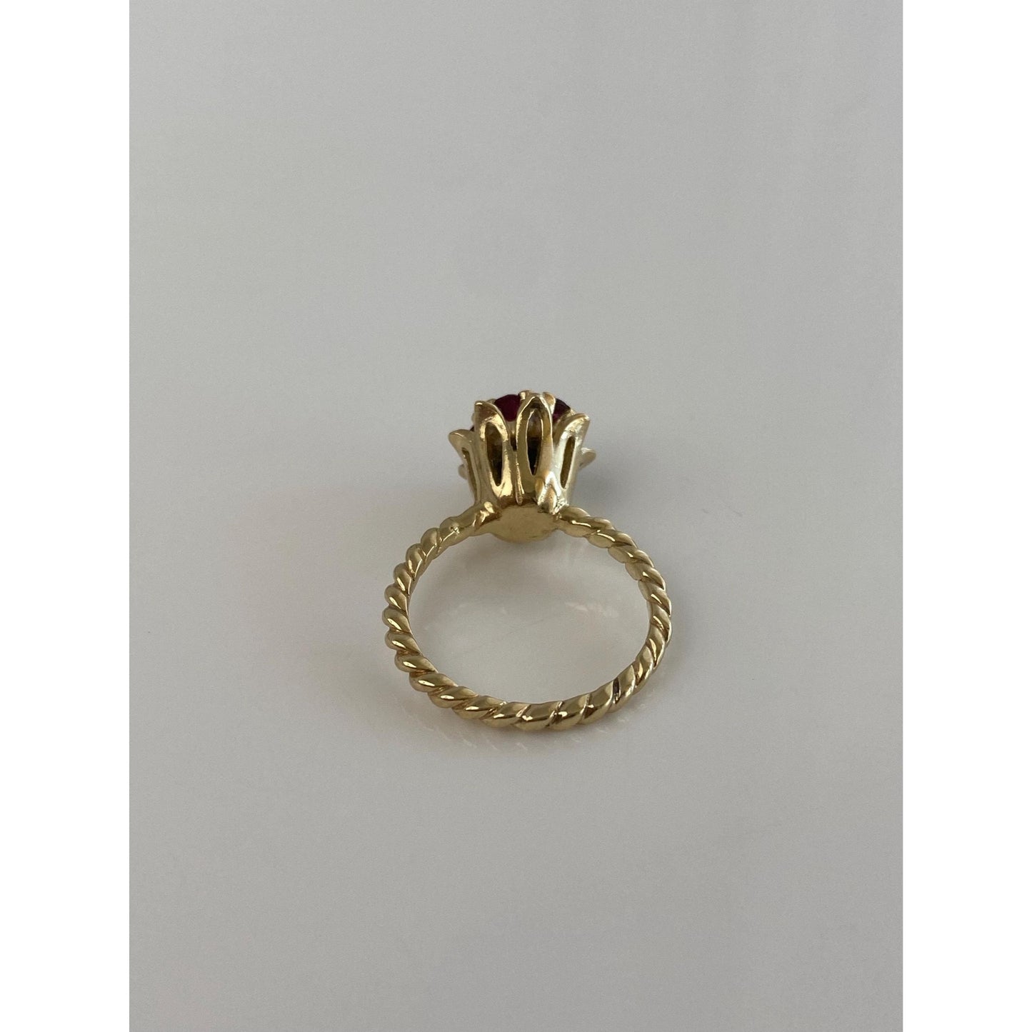 Vintage Solid 14k Yellow Gold Ruby Flower Ring - Size 5.25
