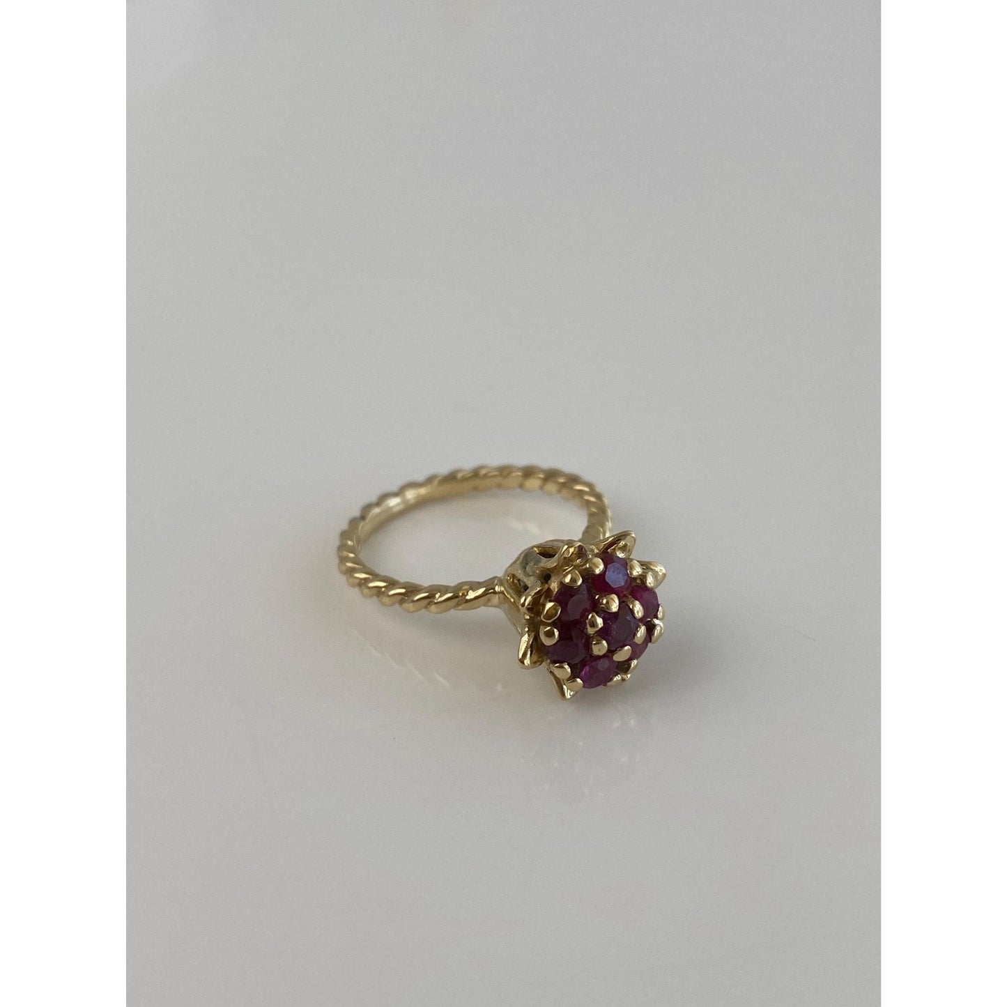 Vintage Solid 14k Yellow Gold Ruby Flower Ring - Size 5.25