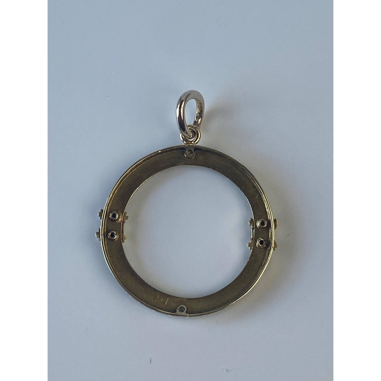 Vintage Solid 14k Yellow Gold Green & Black Enamel Striped Circle Charm