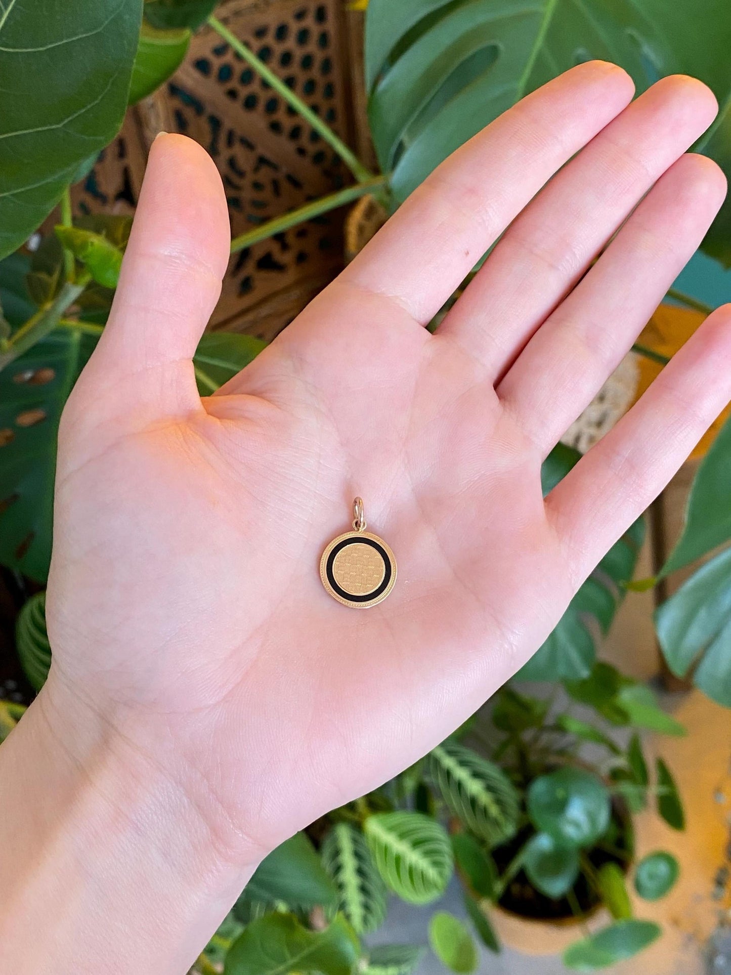 Vintage Solid 10k Rosey Gold Black Enamel Cufflink Conversion Charm