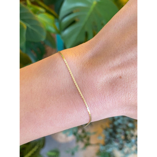 Vintage Solid 14k Yellow Gold Serpentine Chain Bracelet - 7.5 inches