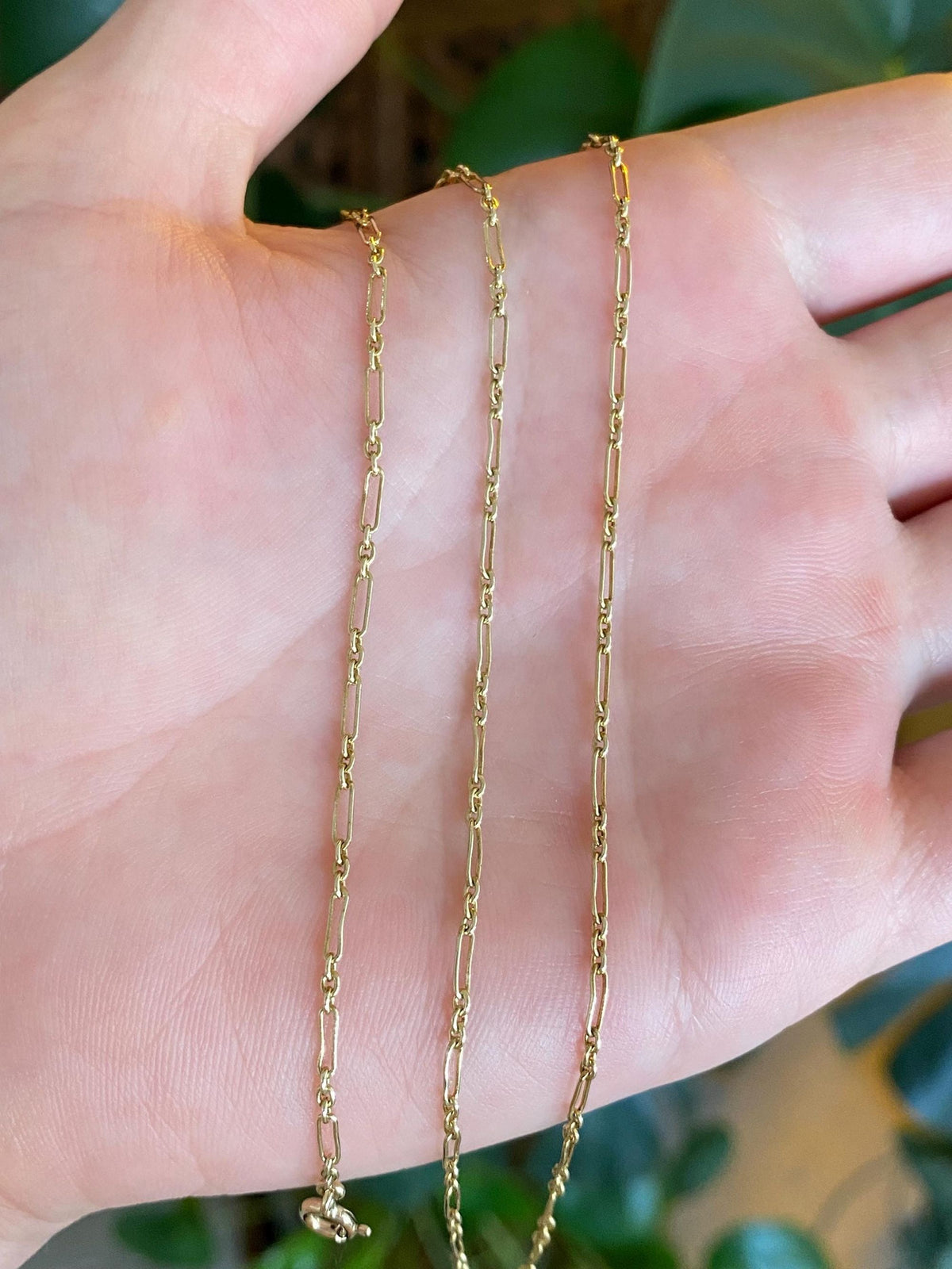 Vintage Solid 14k Yellow Gold Fancy Elongated Chain Necklace - 15 inches