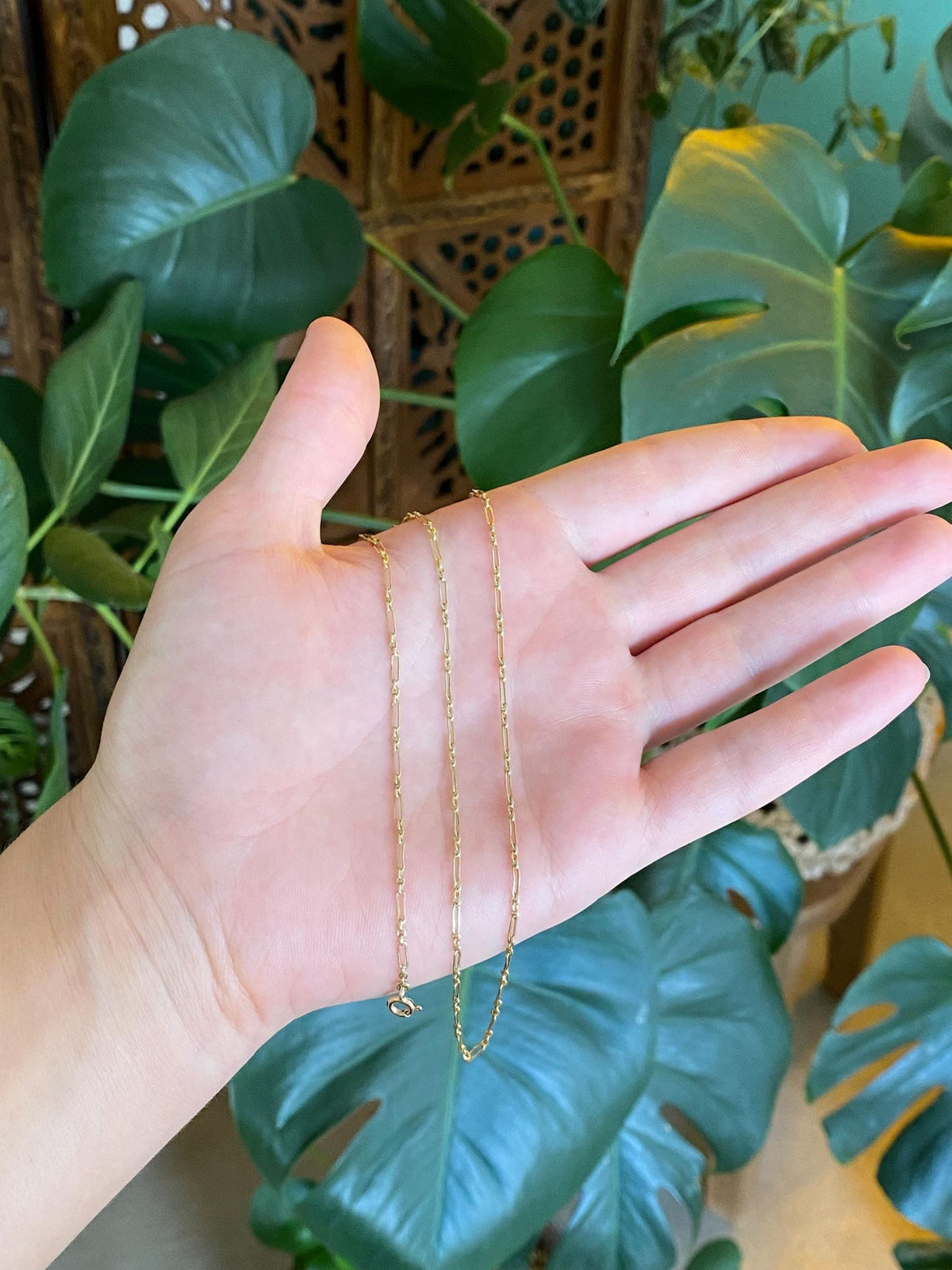 Vintage Solid 14k Yellow Gold Fancy Elongated Chain Necklace - 15 inches
