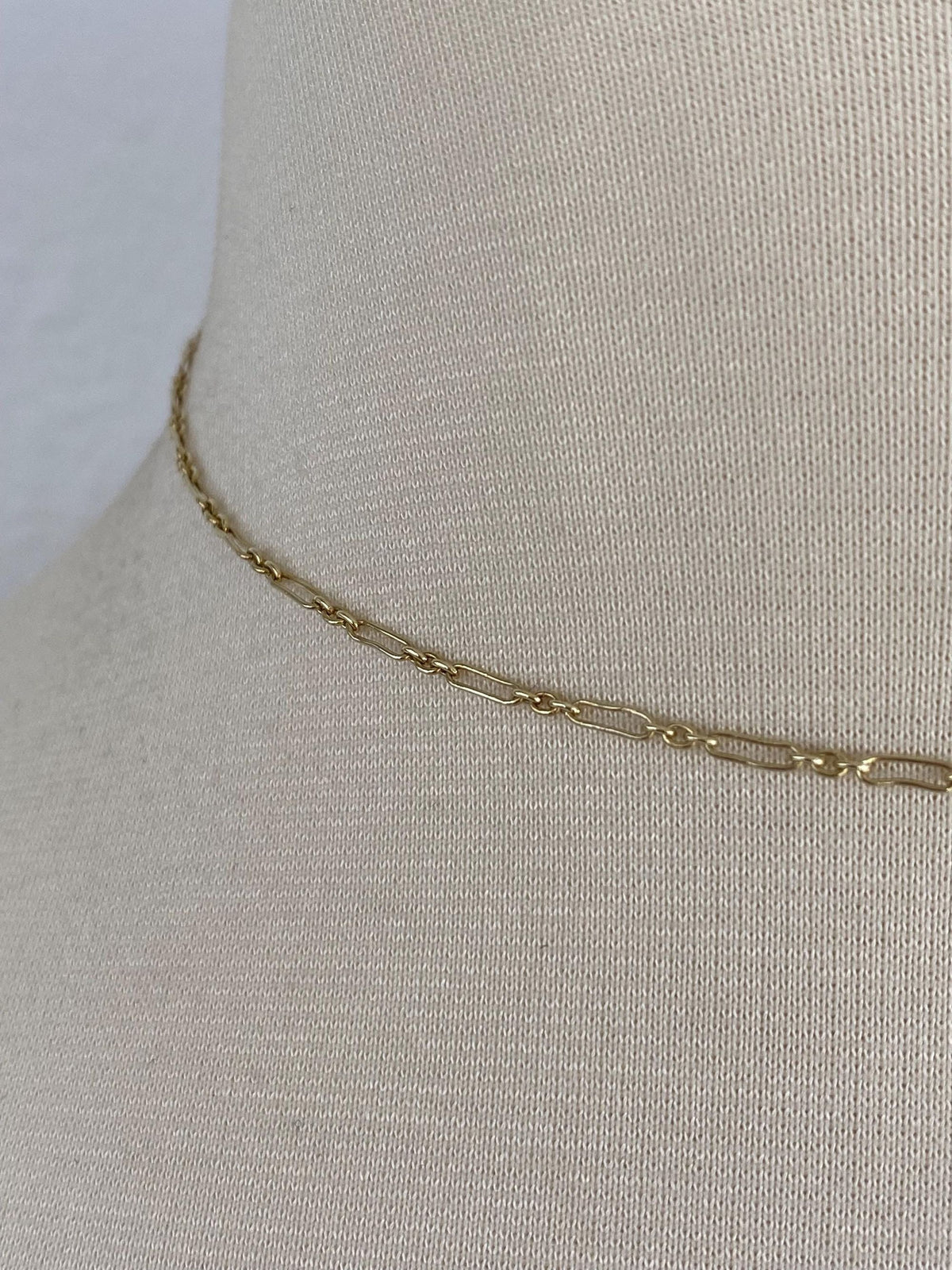 Vintage Solid 14k Yellow Gold Fancy Elongated Chain Necklace - 15 inches