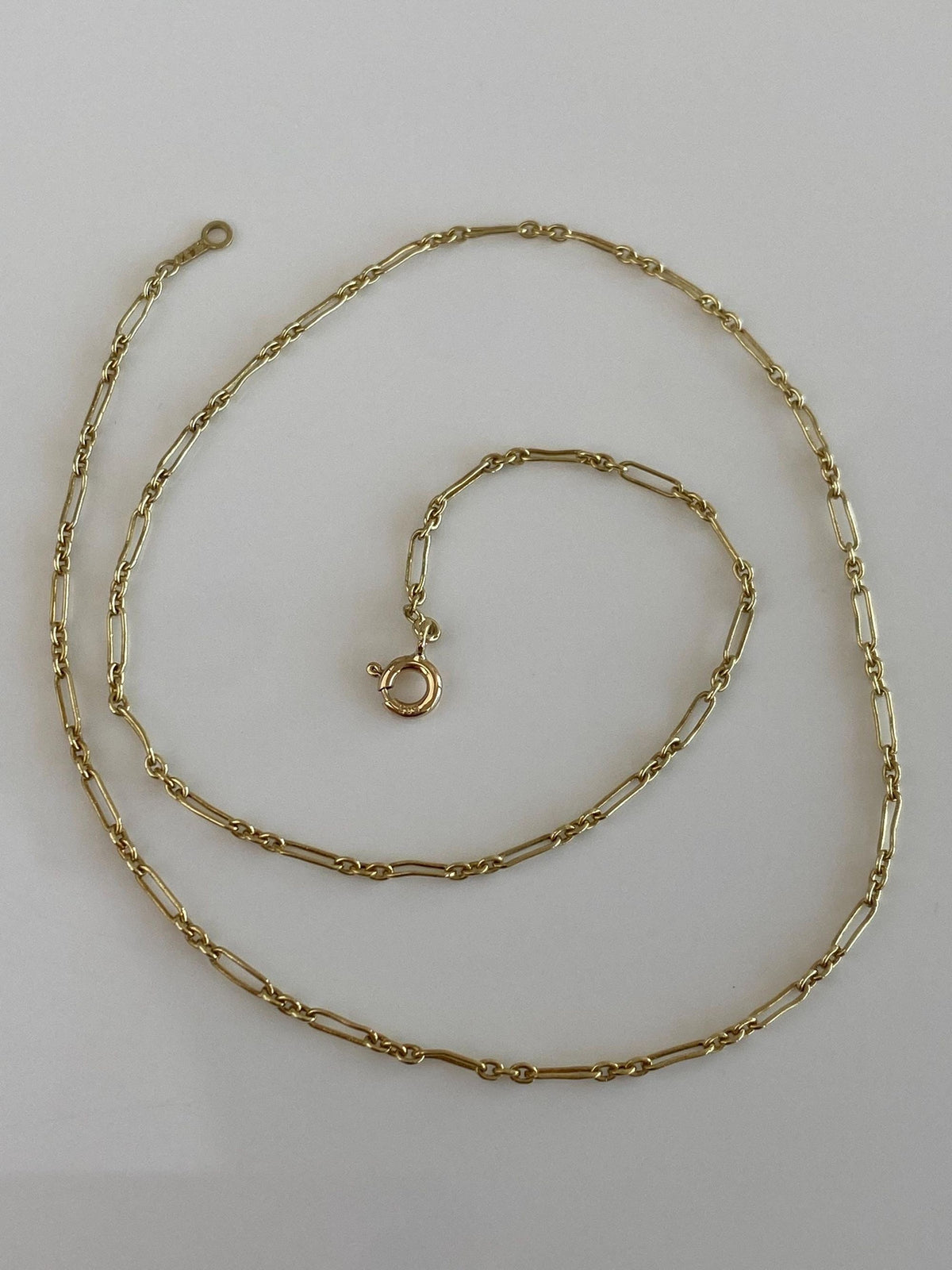 Vintage Solid 14k Yellow Gold Fancy Elongated Chain Necklace - 15 inches